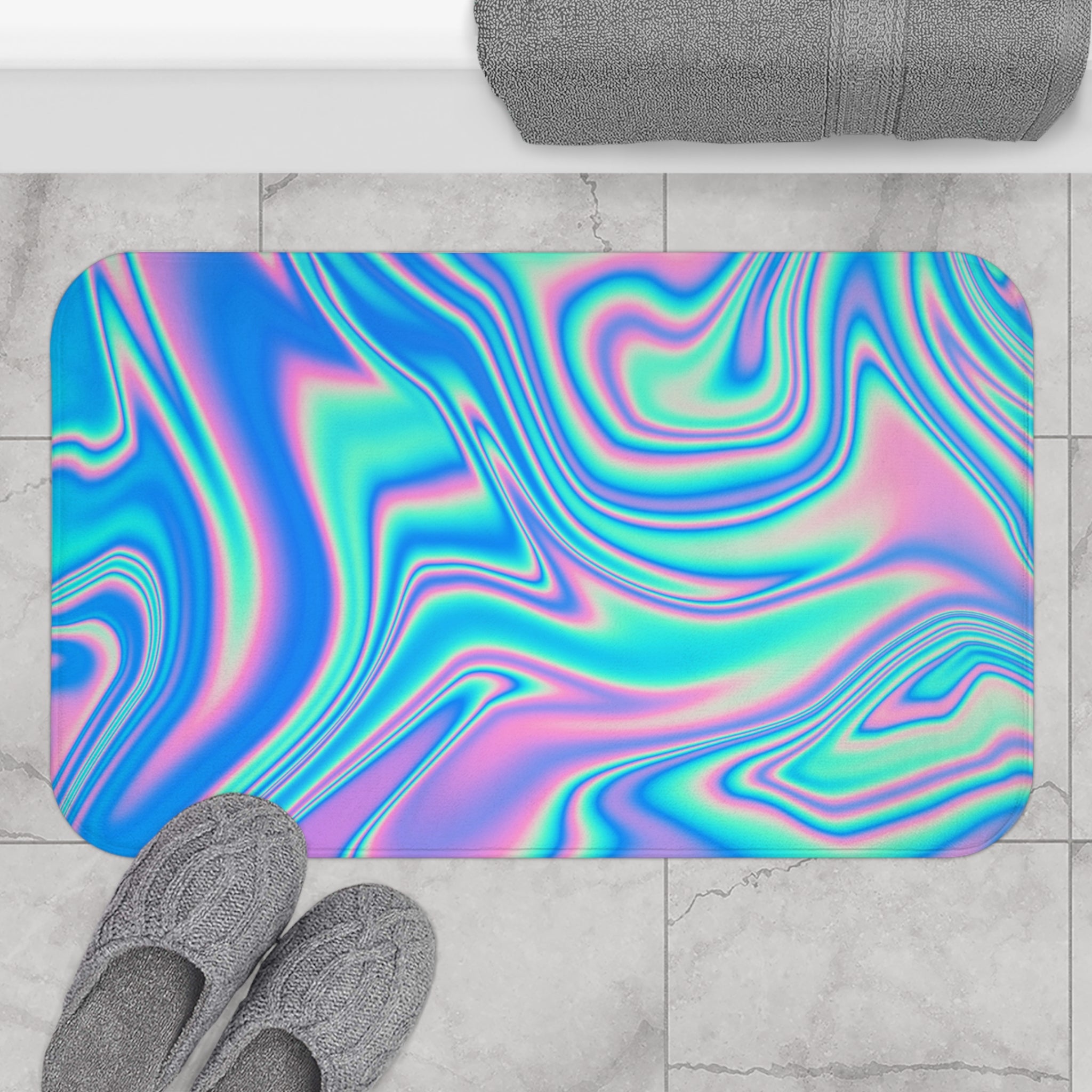 Blue Gradient Memory Foam Microfiber Bath Mat - Extra Soft Non-Slip Plush Rug, Machine Washable, Bathroom Floor, Tub & Shower