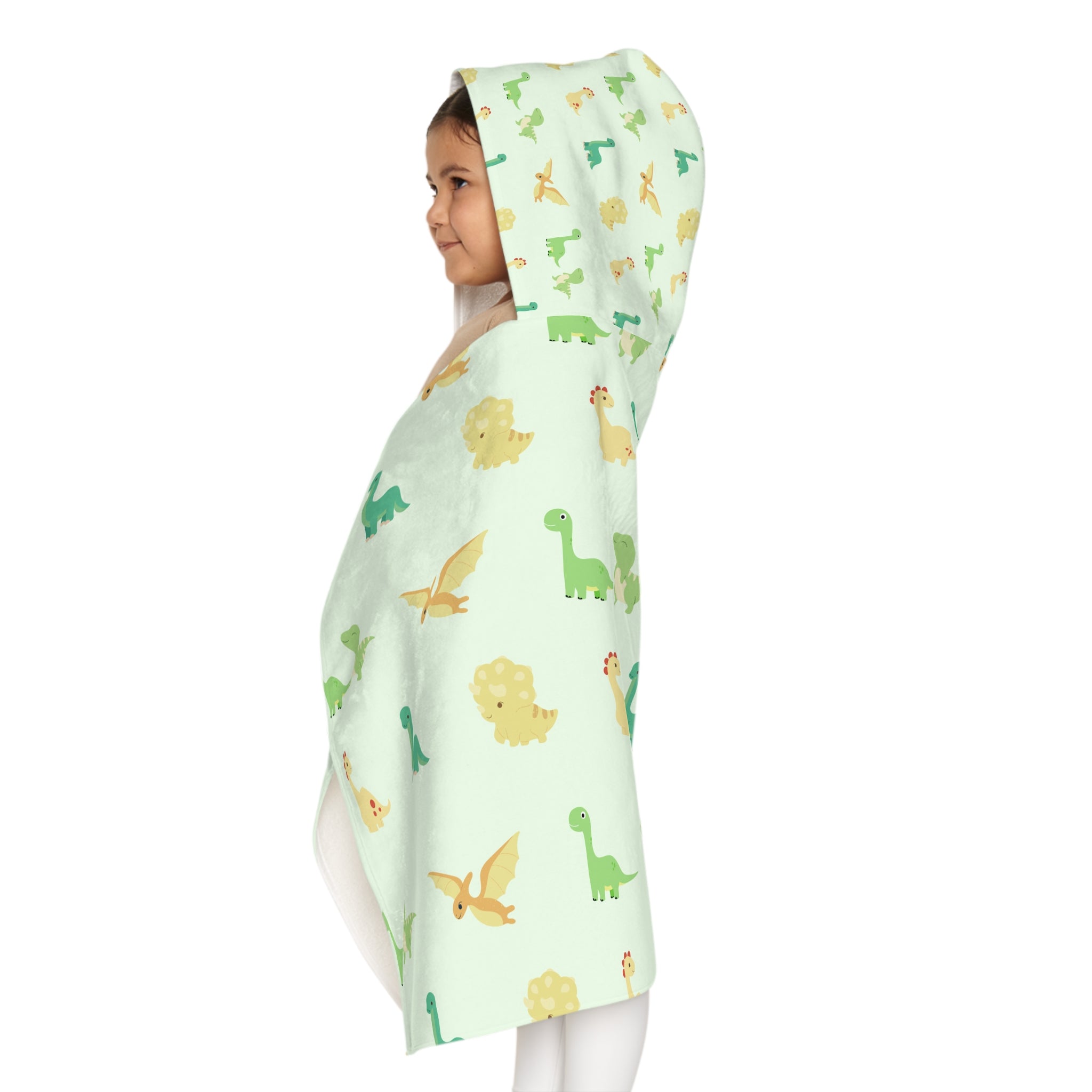Green and Yellow Dinosaur Kids Hooded Towel, Cute Designs - Youth Hooded Towel
