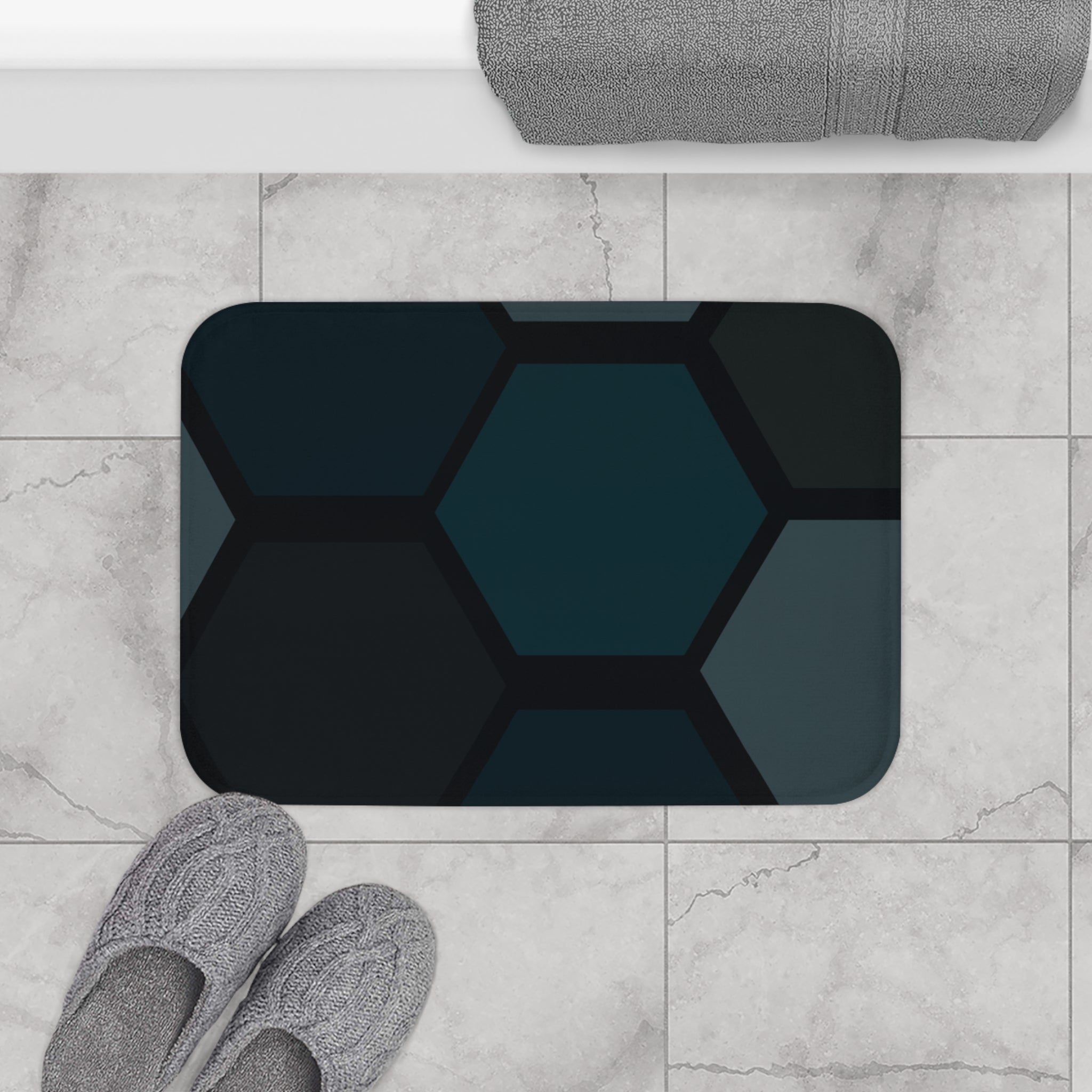 Black and Gray Memory Foam Microfiber Bath Mat - Extra Soft Non-Slip Plush Rug, Machine Washable, Bathroom Floor, Tub & Shower