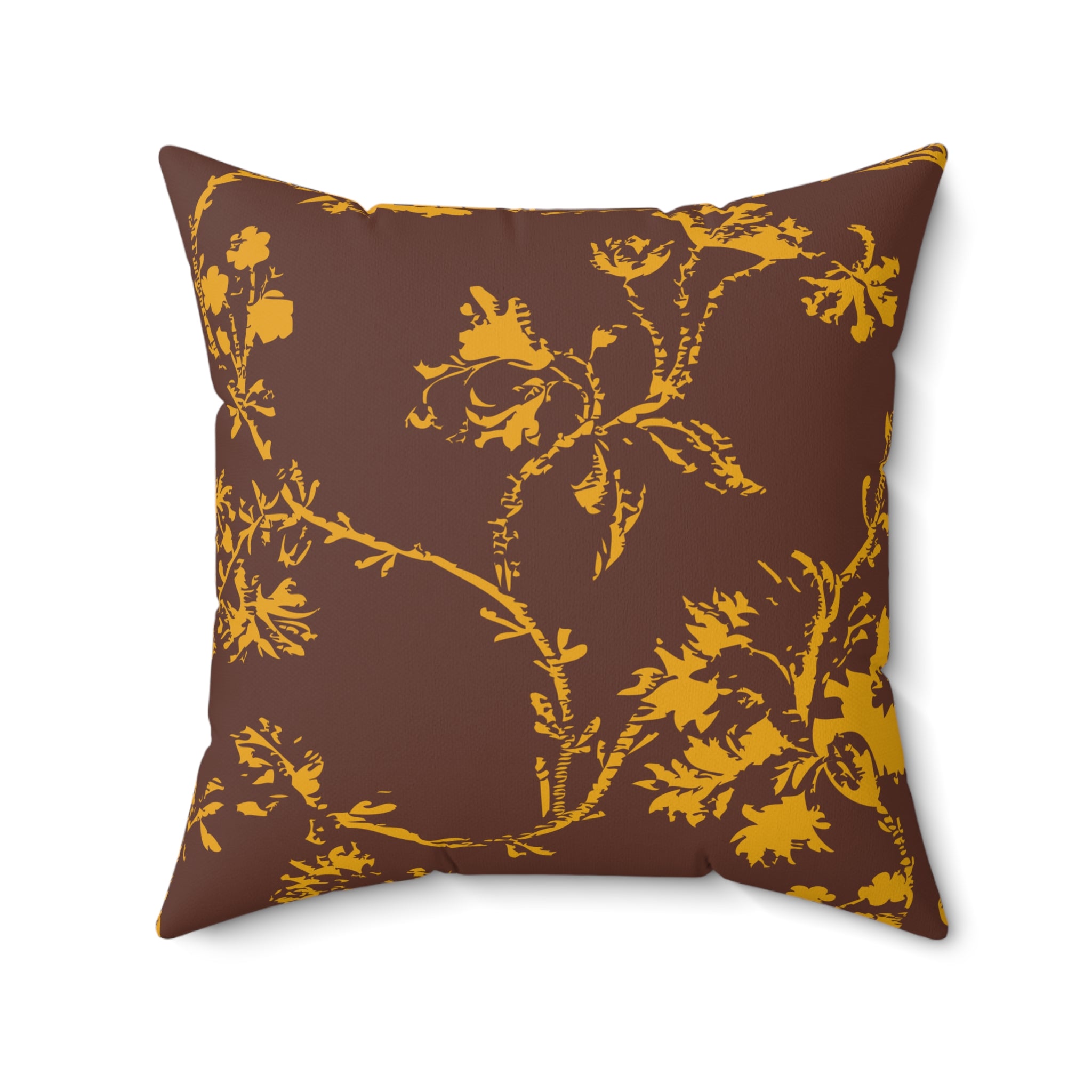 Brown and Gold Elegant Vintage Pattern Print Pillow Covers, Decorative Couch Sofa Accent Pillows, Living Room Spun Polyester Square Pillow