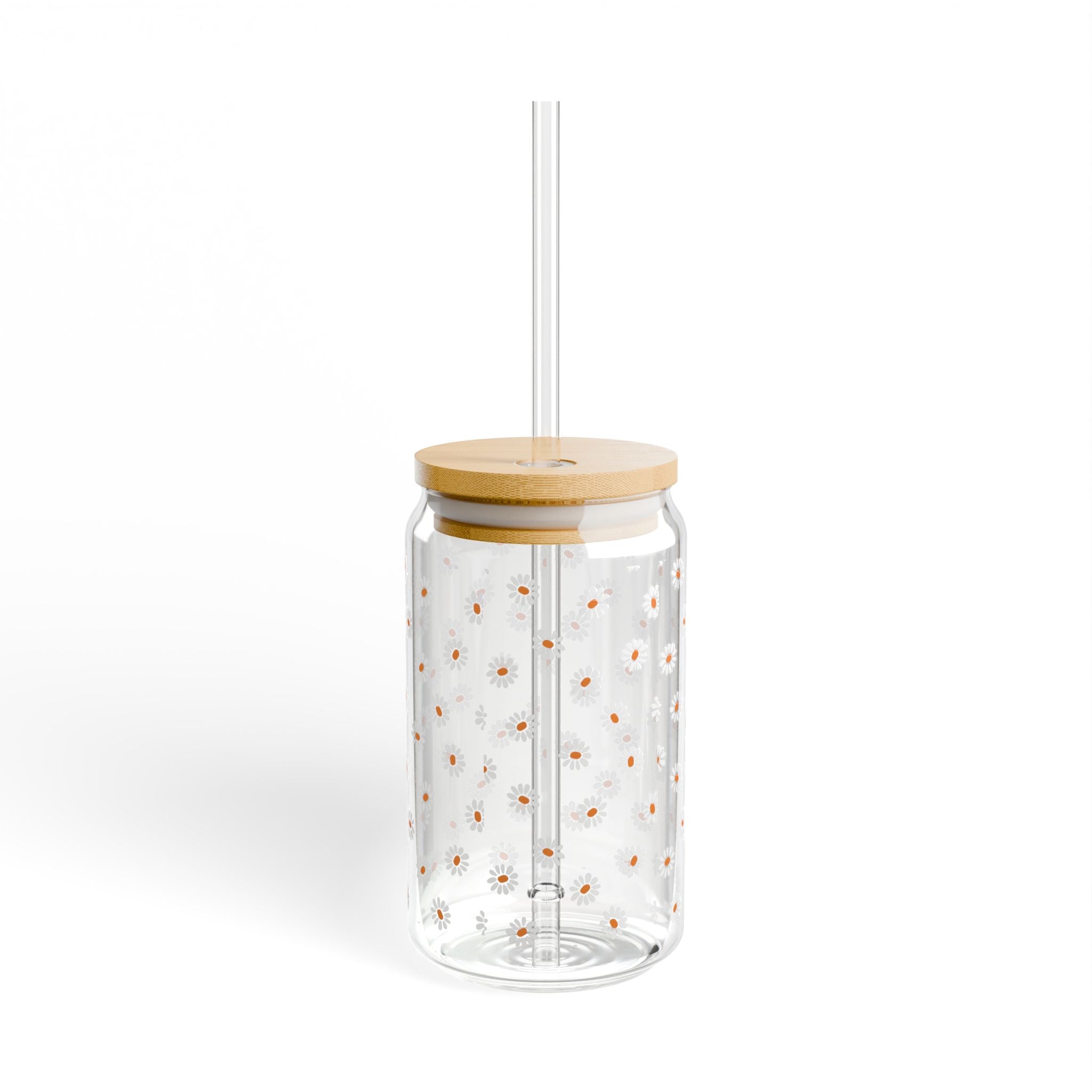 Glass Sipper 16oz - Floral Valentines Day Gift for Teachers, Girlfriend, Boyfriend, Valentines Give Away, Glasses Drinking Set, Iced Coffee Cup with Bamboo Lids, Drinking Glasses Tumbler with Straw and Lid, Glass Can Coffee Cups, Drinking Glassware