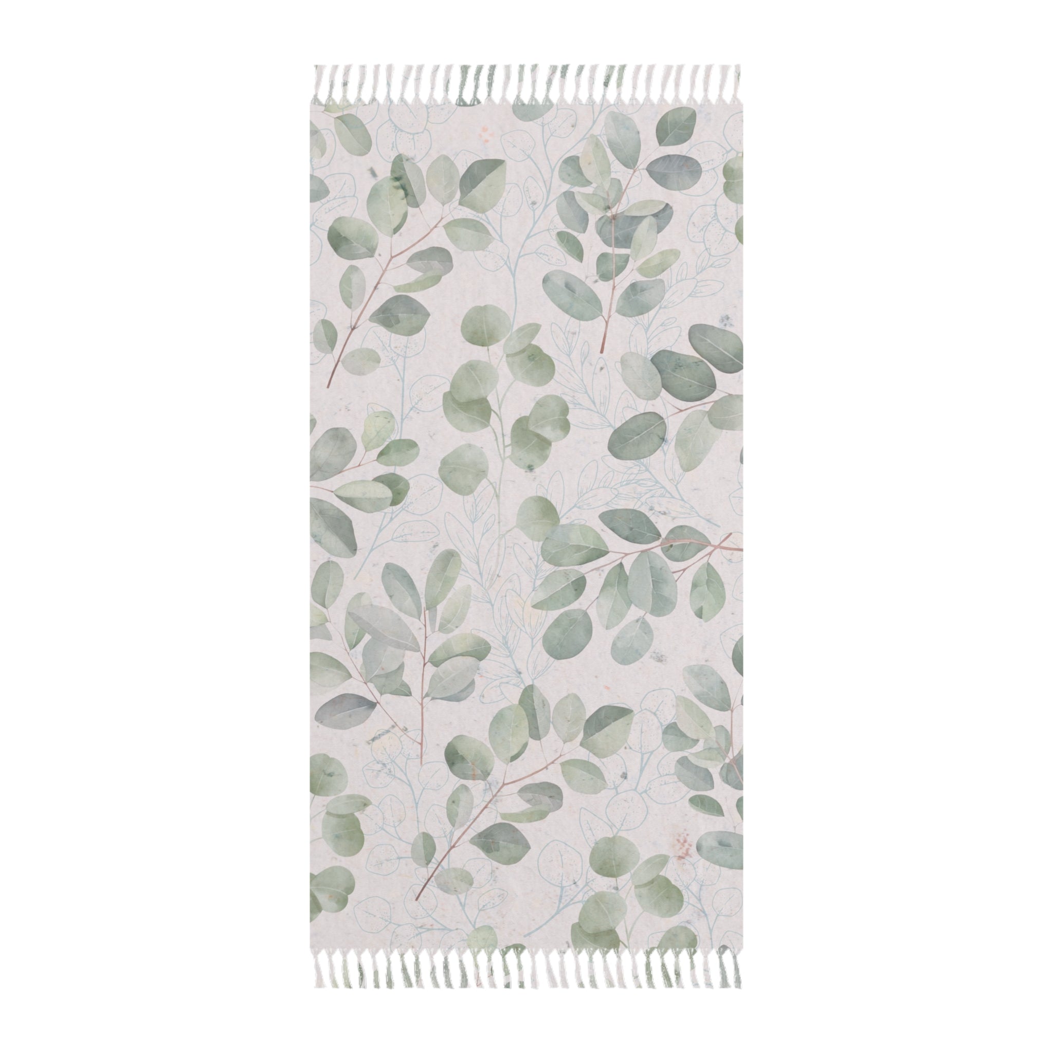 Vintage Green Eucalyptus Leaves Pattern Boho Beach Cloth, Stylish Gift for Her, Trendy Sarong, Summer Wrap, Beach Cover-Up, Bohemian Scarf