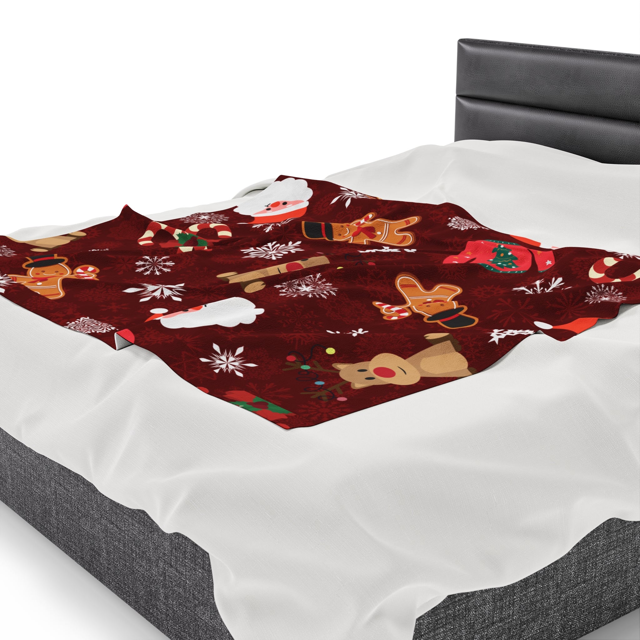 Red And White Merry Christmas Holiday Design Velveteen Plush Blanket, Gift for Boys and Girls, Cozy Throw Blanket, Children's Bedroom Decor, Nursery Bedding