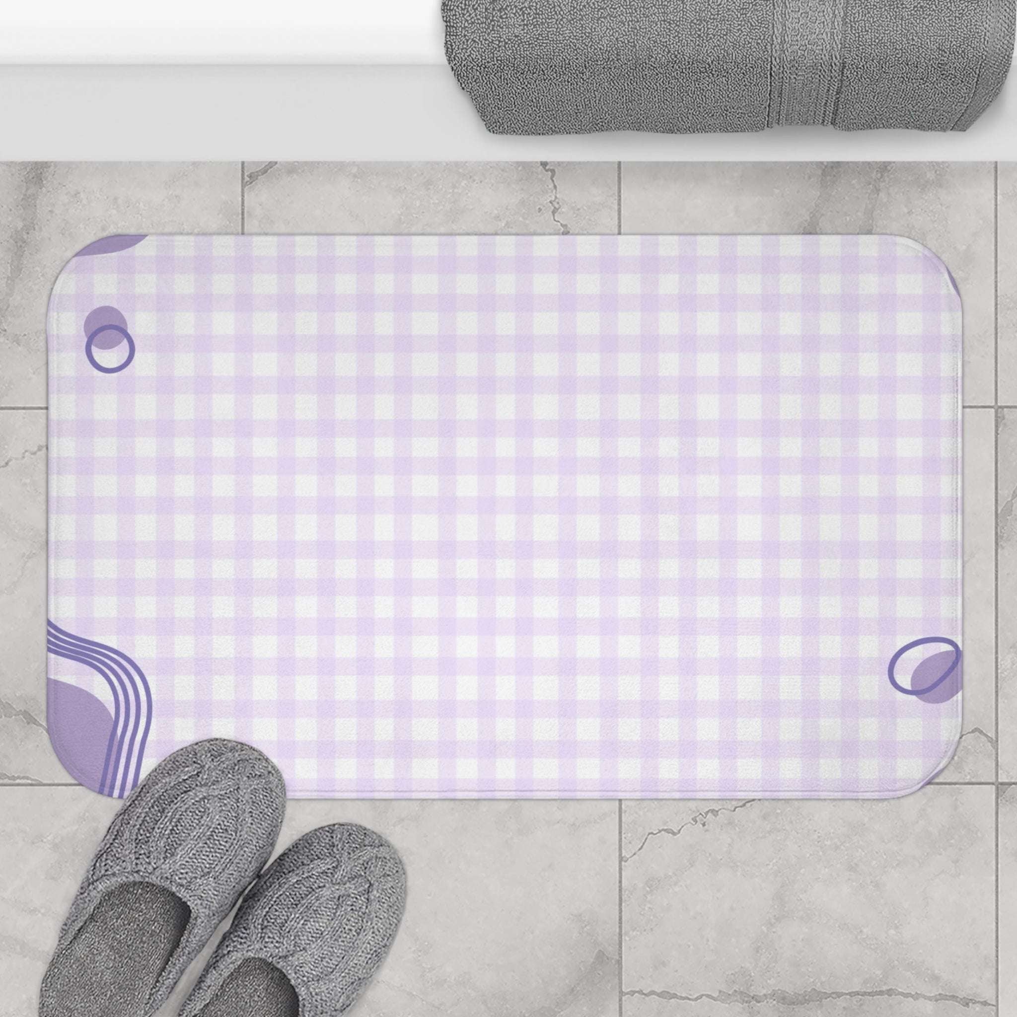 Purple Pattern Memory Foam Microfiber Bath Mat - Extra Soft Non-Slip Plush Rug, Machine Washable, Bathroom Floor, Tub & Shower