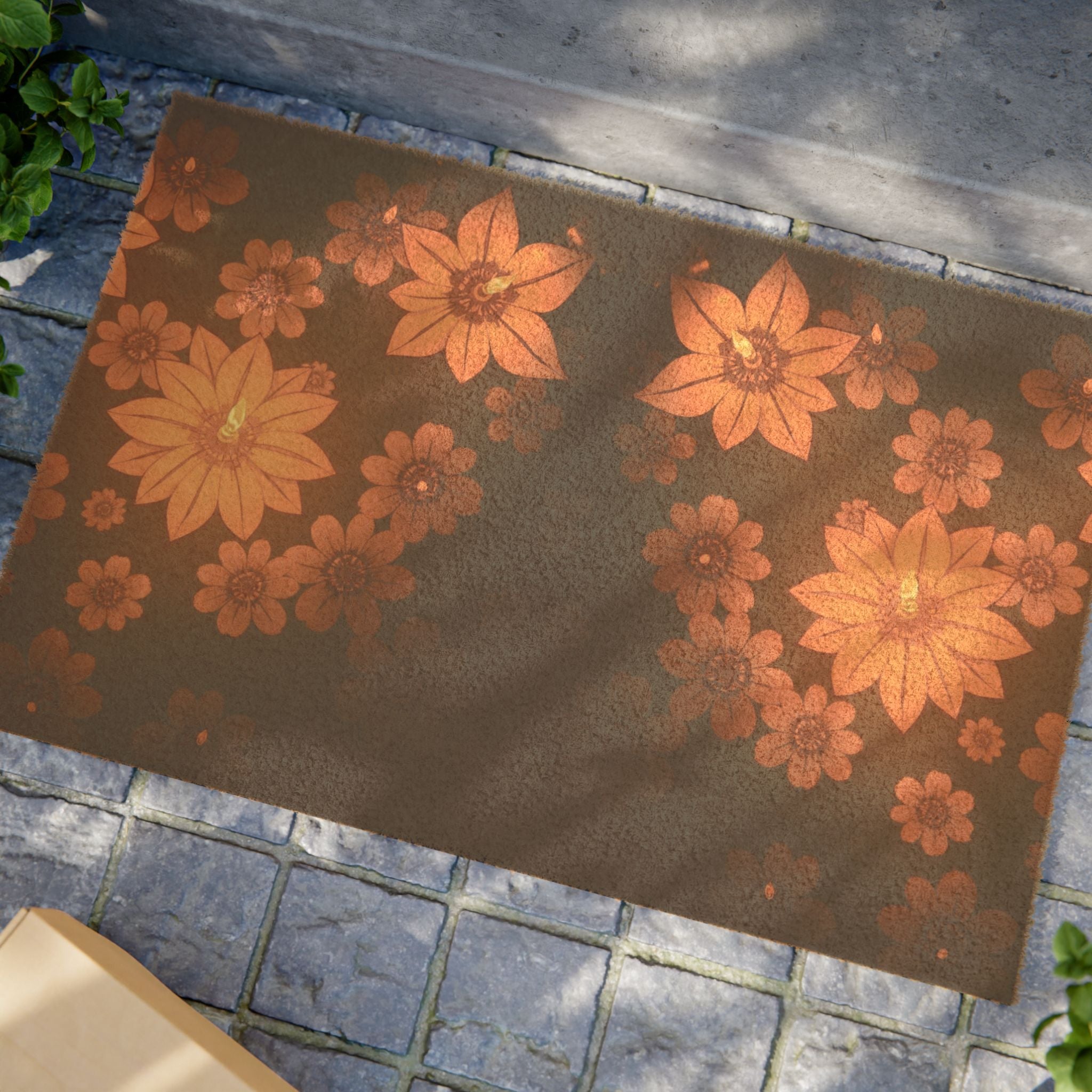 Warm Candlelight Flower Pattern Design, Coir Doormat, Welcome Mat for Front Door Decor, Floor Mats with Non-Slip Backing, Home Office