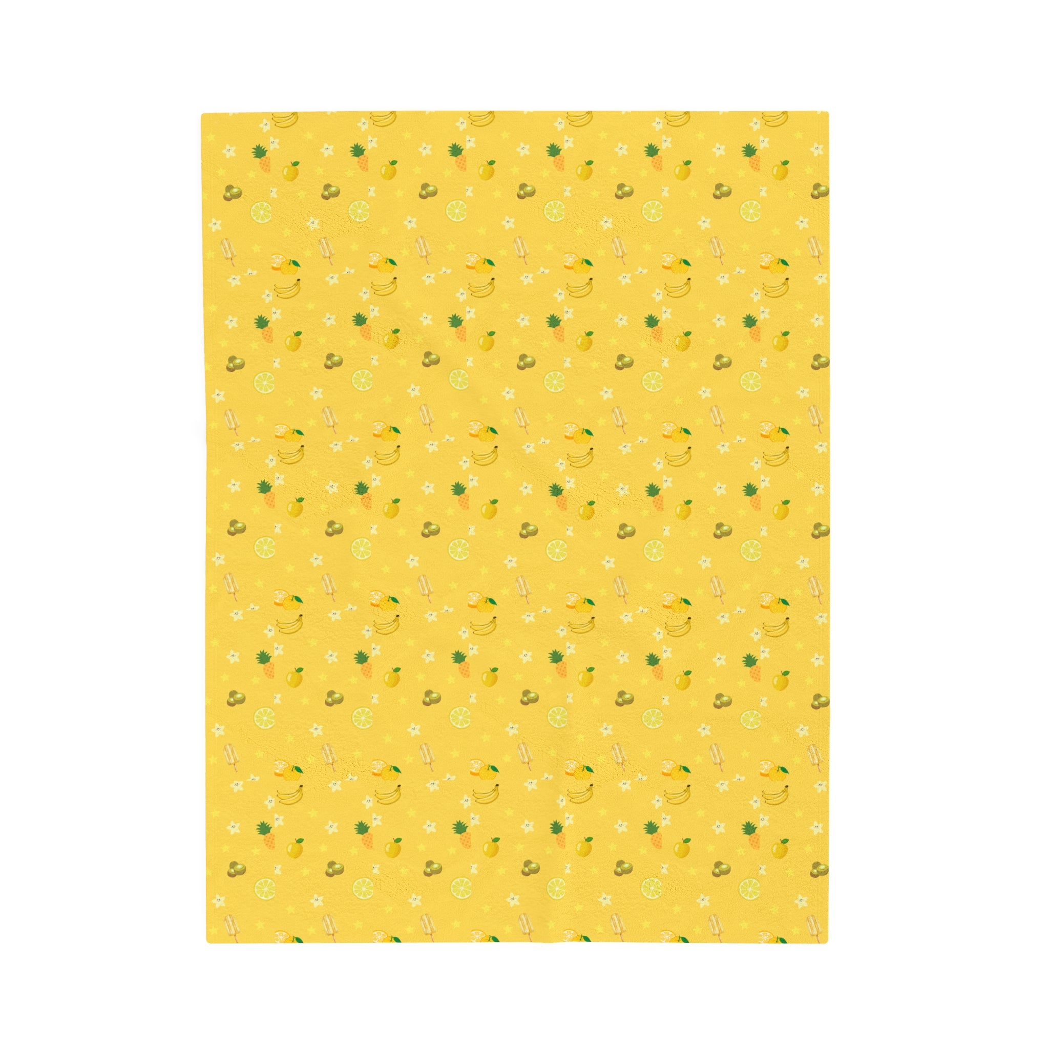 Yellow Summer Fruits Kids Design Velveteen Plush Blanket, Gift for Boys and Girls, Cozy Throw Blanket, Children's Bedroom Decor, Nursery Bedding
