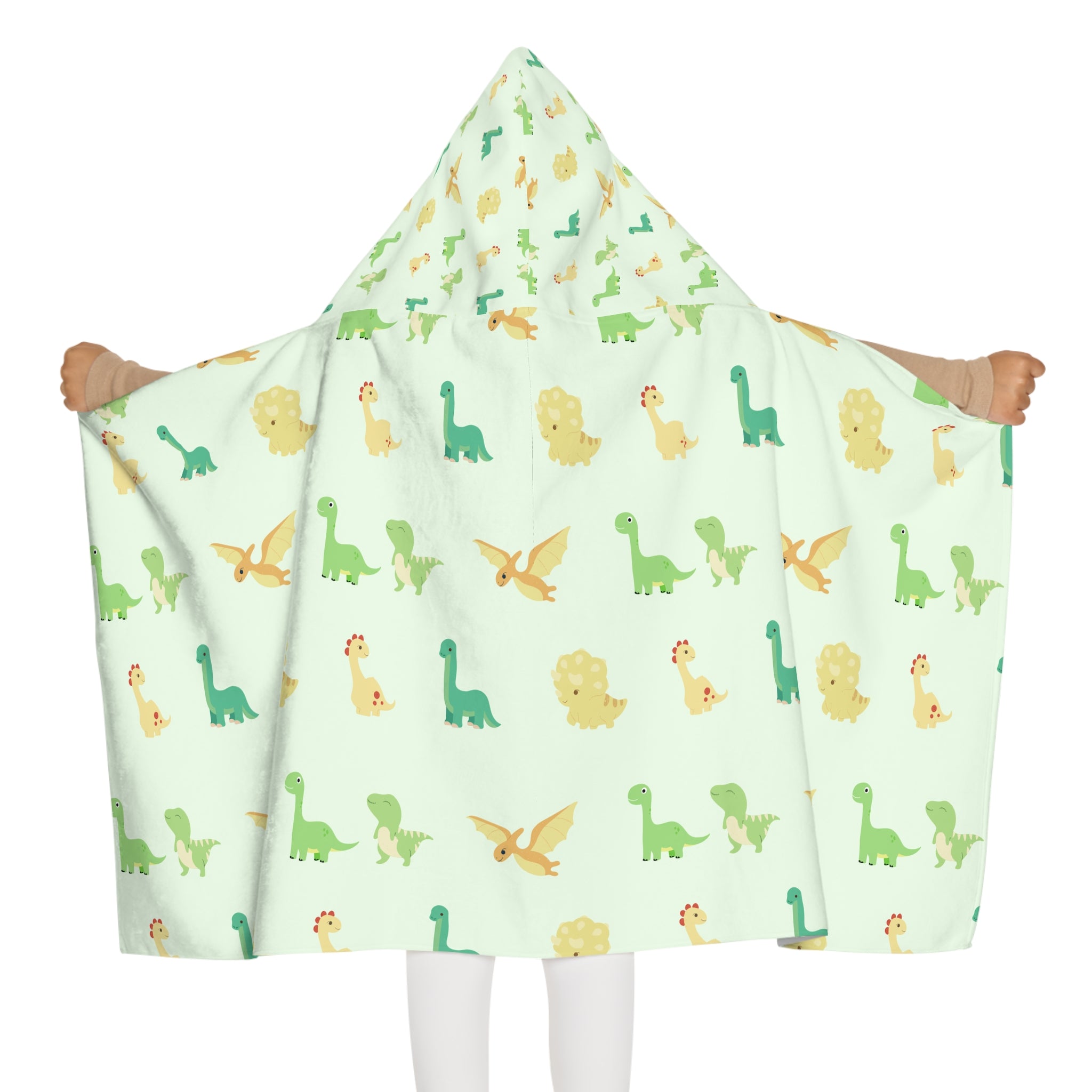 Green and Yellow Dinosaur Kids Hooded Towel, Cute Designs - Youth Hooded Towel
