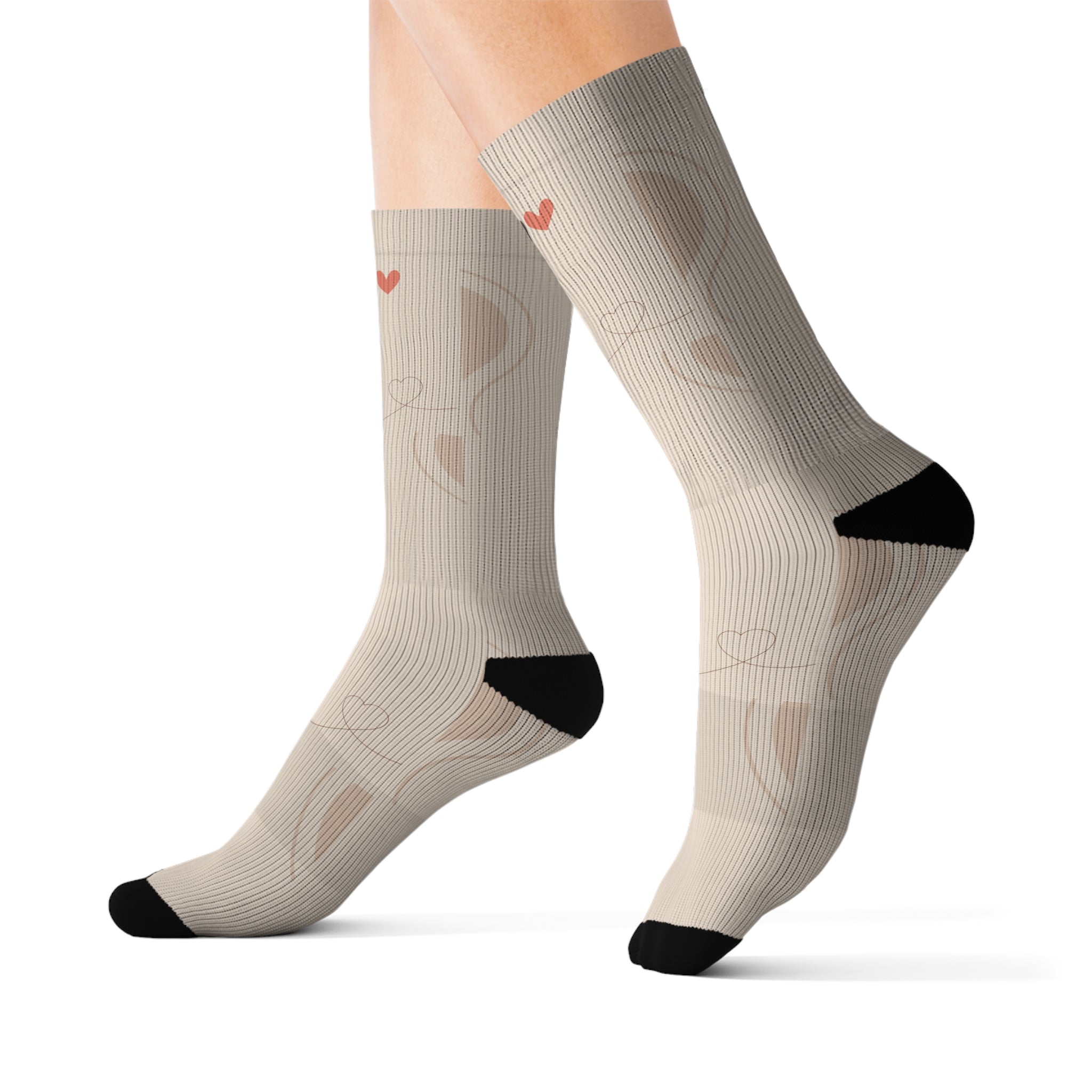 Brown Beige Cute Socks, Cute Athletic Crew socks, Patterned Socks Warm Crew Socks, Socks for everyday wear