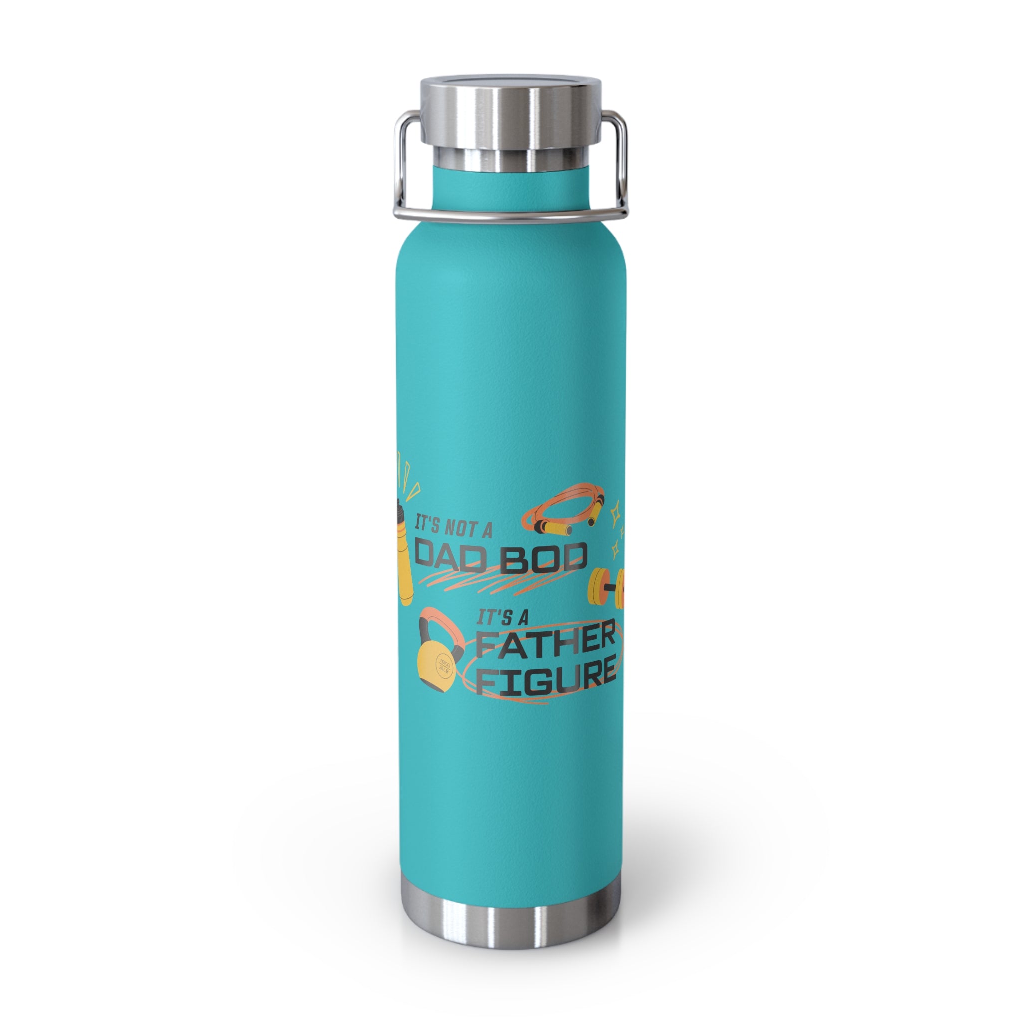 " I'ts Not Dad Bod, It's A Father Figure" Copper Water Bottle, Inspirational Quote, Gift Tumbler, 22oz, Motivational Drinkware, Stainless Steel Thermos