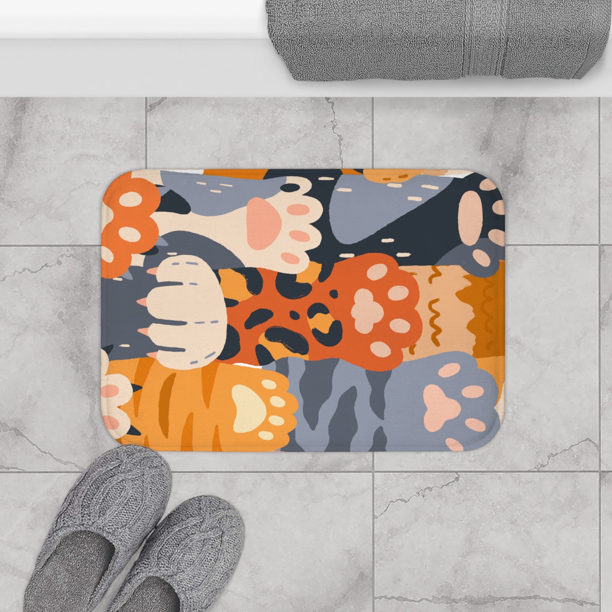 Paw Print Memory Foam Microfiber Bath Mat - Extra Soft Non-Slip Plush Rug, Machine Washable, Bathroom Floor, Tub & Shower