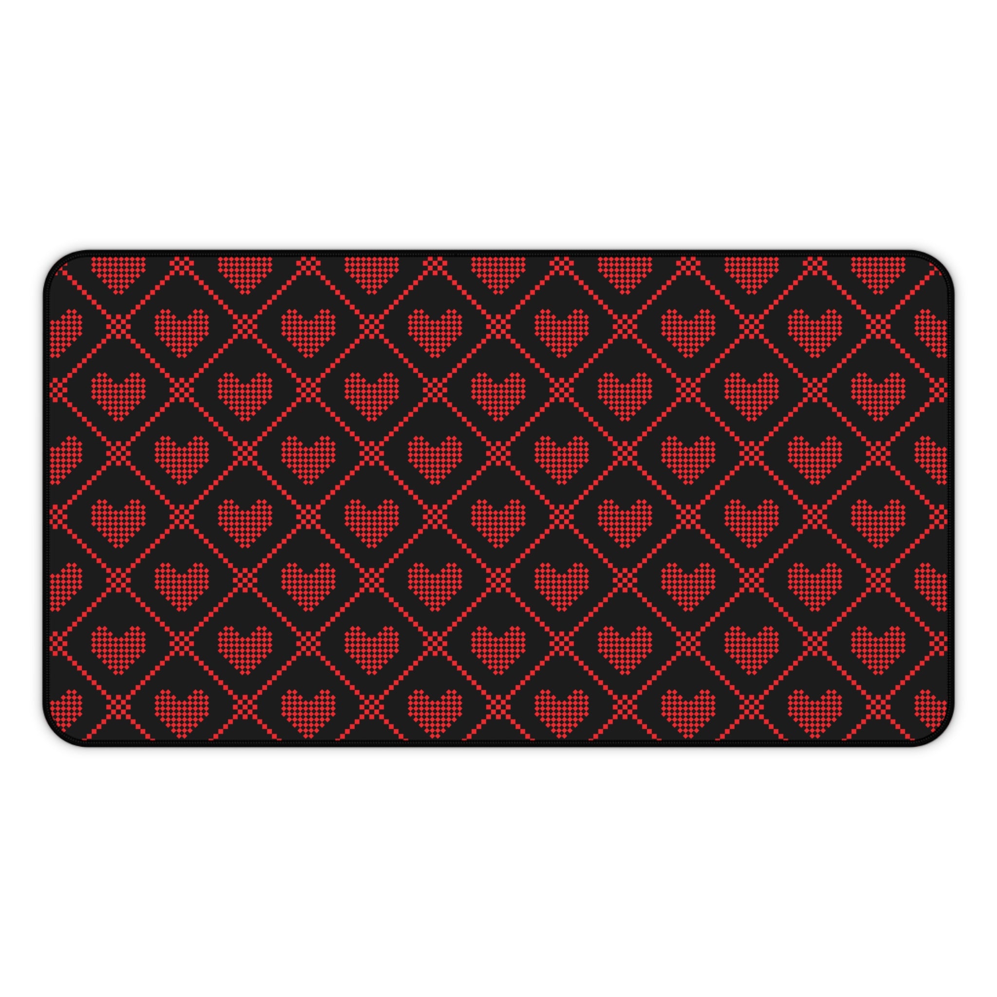Black Red Pixel Heart Pattern, Valentines Gift, Mouse Pad, Desk Matt for Desktop, Cute Desk Pad Mat, XXL Large Mouse Pad for Desk, Anti-Slip Big Mousepad with Stitched Edges, Keyboard Pad Mouse Mat for Computer