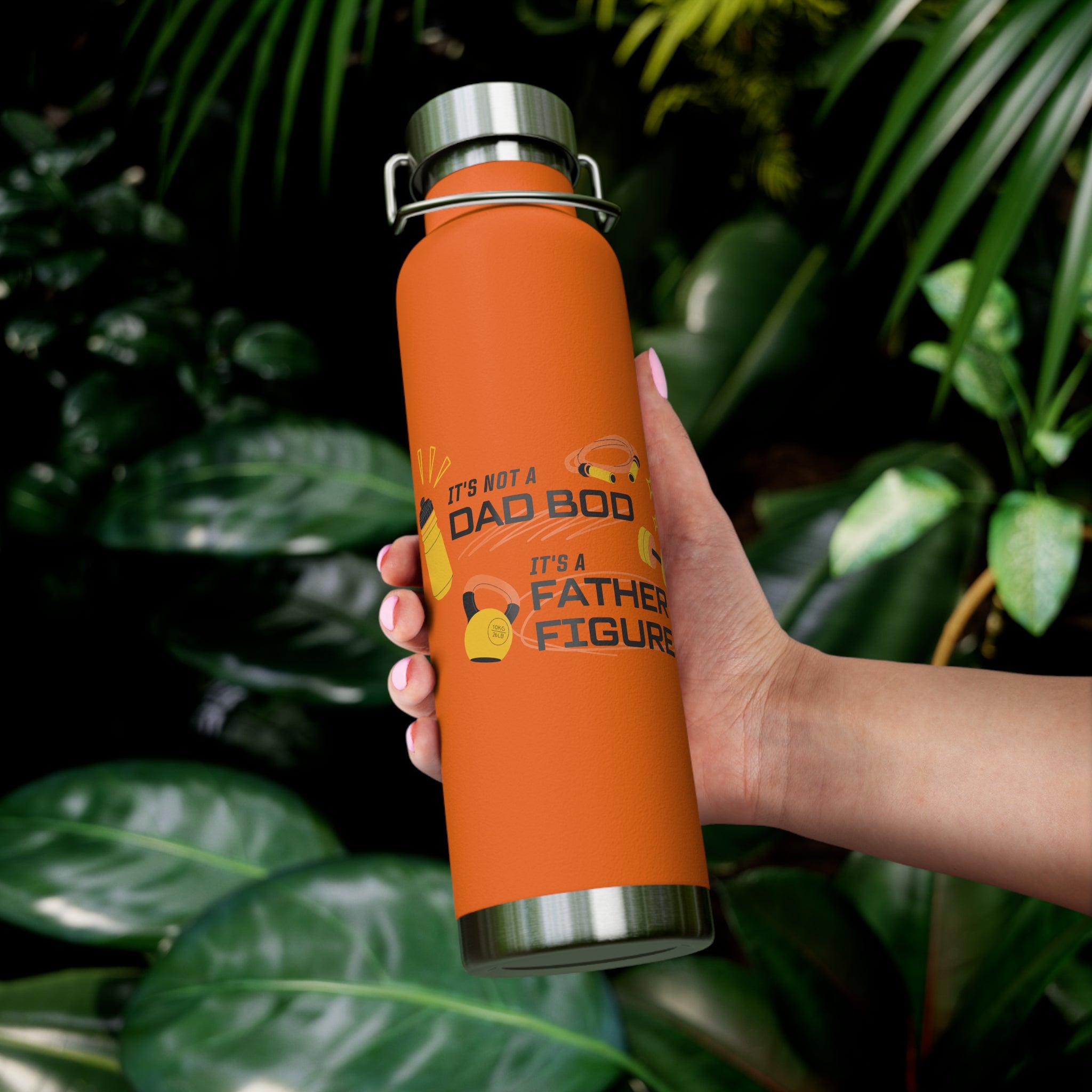 " I'ts Not Dad Bod, It's A Father Figure" Copper Water Bottle, Inspirational Quote, Gift Tumbler, 22oz, Motivational Drinkware, Stainless Steel Thermos