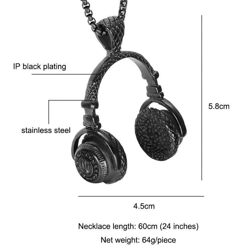 TITANIUM STAINLESS STEEL HIP HOP HEADPHONES CHAIN NECKLACE