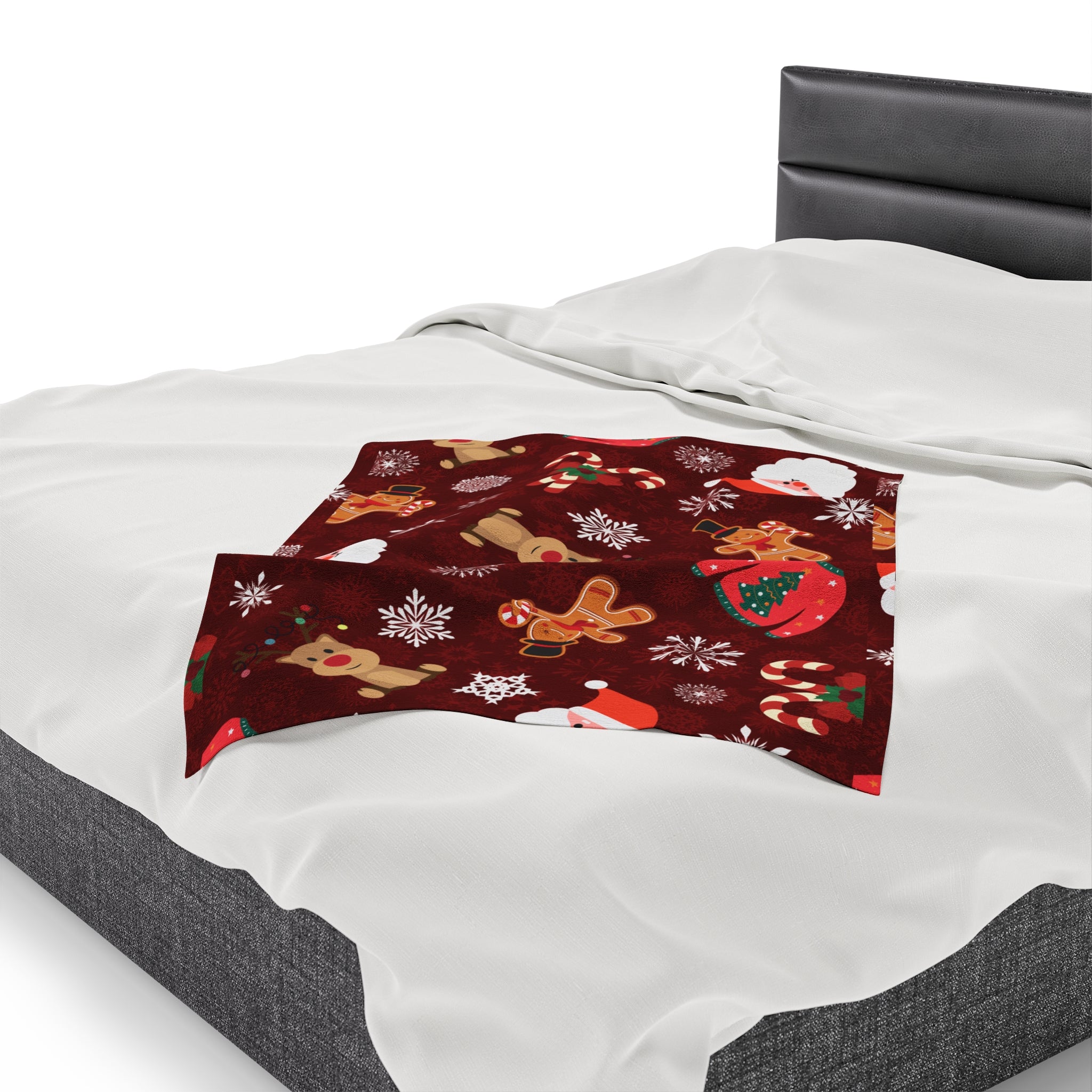 Red And White Merry Christmas Holiday Design Velveteen Plush Blanket, Gift for Boys and Girls, Cozy Throw Blanket, Children's Bedroom Decor, Nursery Bedding