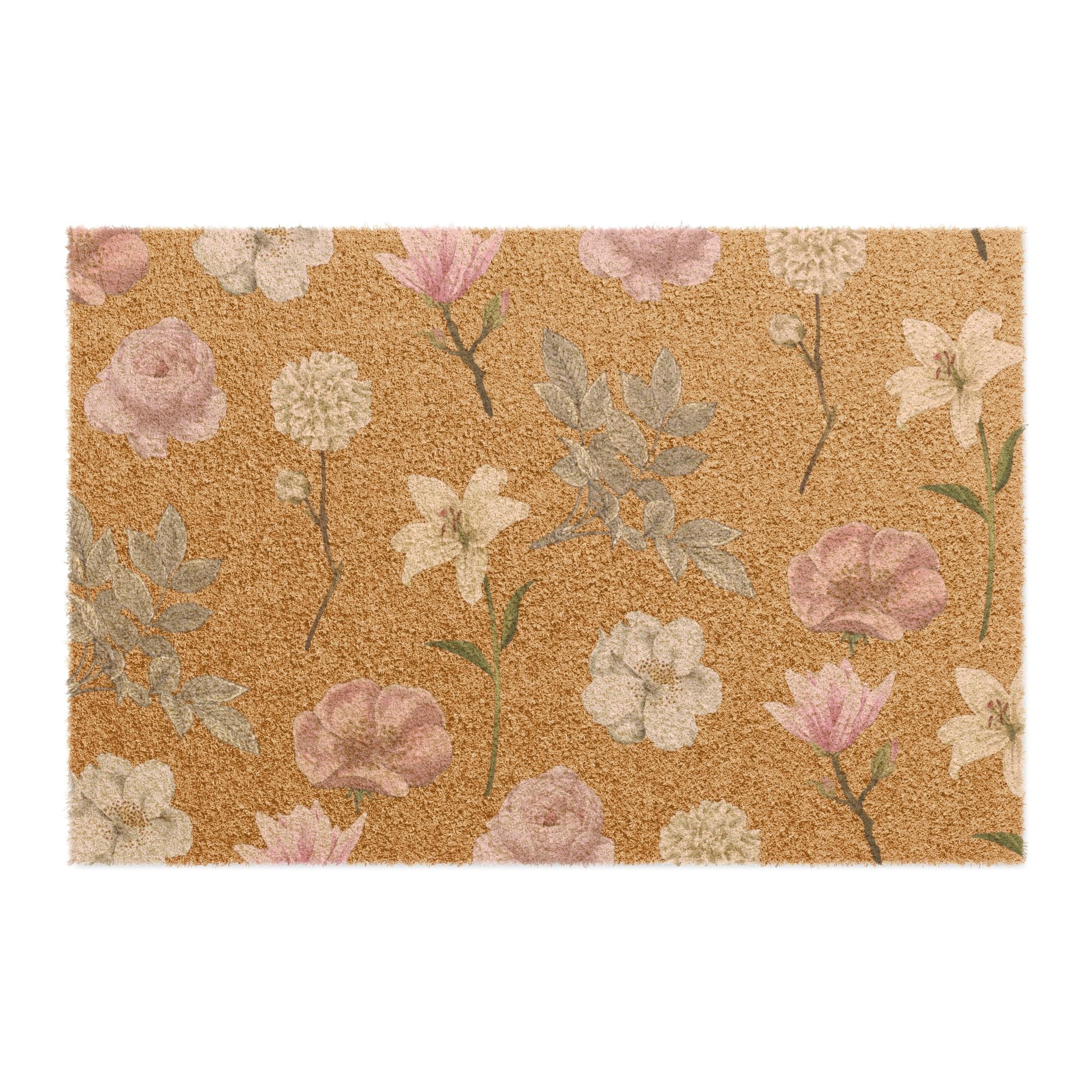 Floral Vintage Flowers, Coir Doormat, Welcome Mat for Front Door Decor, Floor Mats with Non-Slip Backing, Home Office