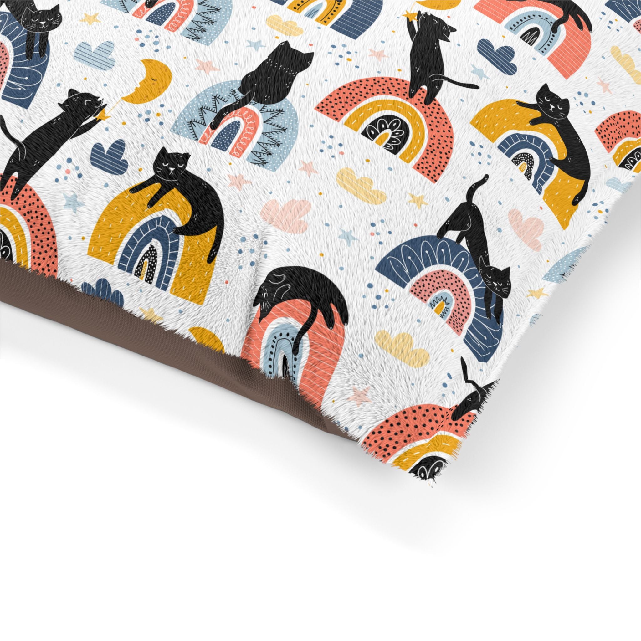Rainbow Pattern Pet Bed - Cat and Dog Bed, Anti-Anxiety Pet Bed, Calming Dog Bed for Puppy, Cozy Cat Bed, Fluffy Dog Beds, Washable Puppy Bed for Indoor Pets