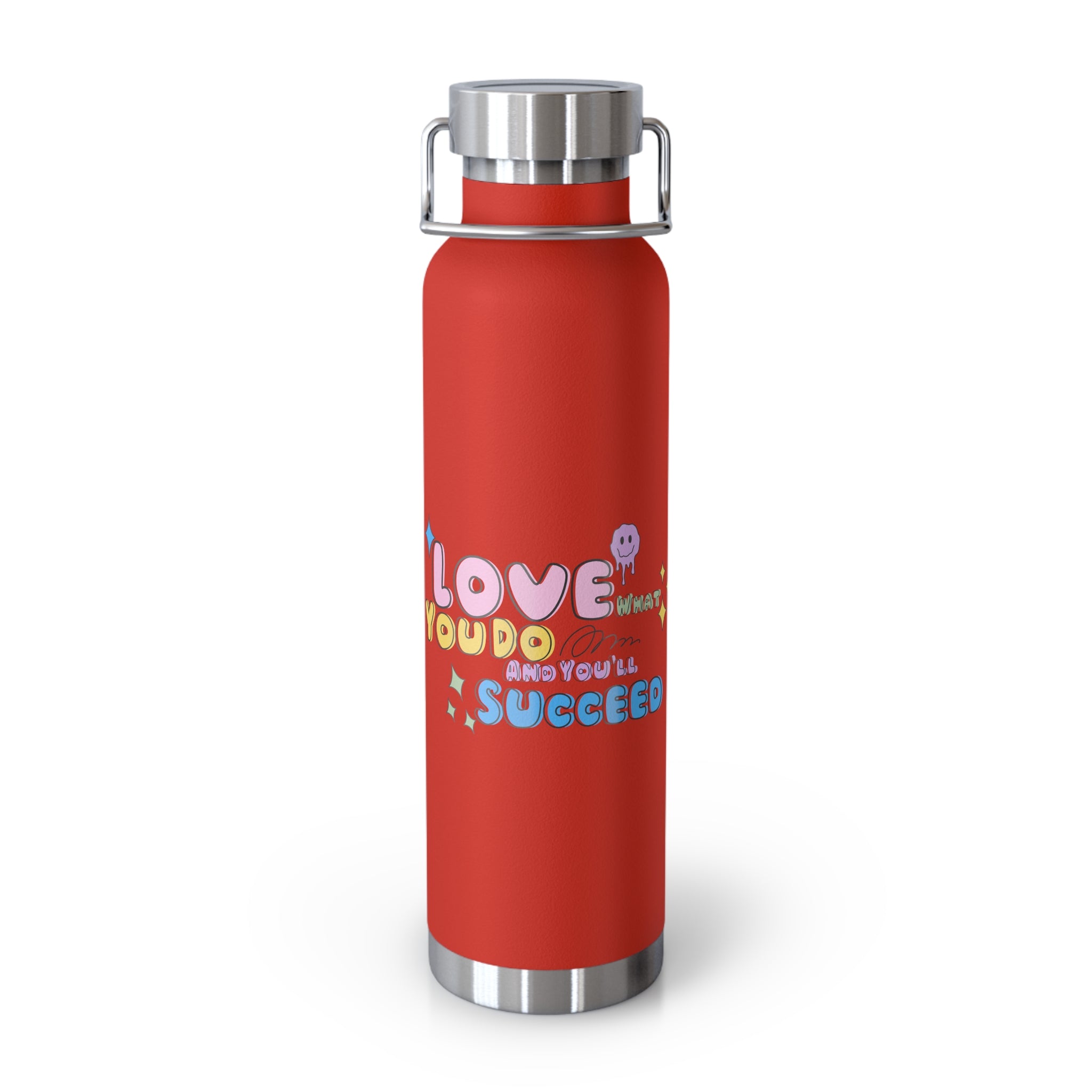 "Love What You Do and You'll Succeed " Copper Water Bottle, Inspirational Quote, Gift Tumbler, 22oz, Motivational Drinkware, Stainless Steel Thermos