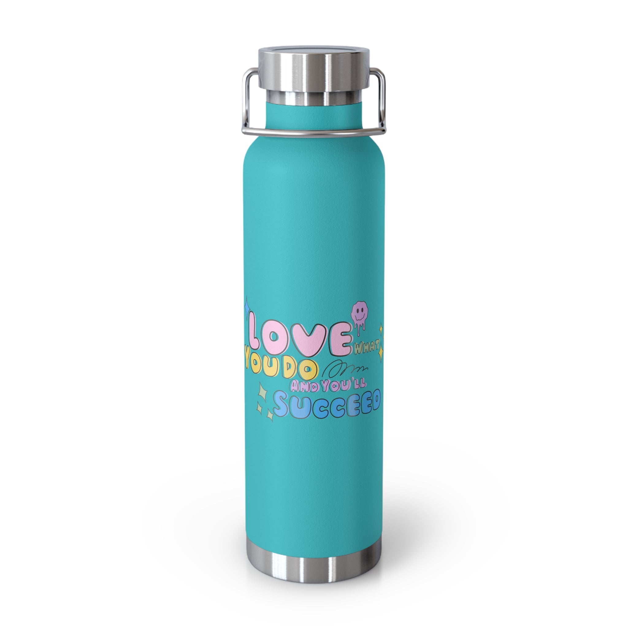"Love What You Do and You'll Succeed " Copper Water Bottle, Inspirational Quote, Gift Tumbler, 22oz, Motivational Drinkware, Stainless Steel Thermos