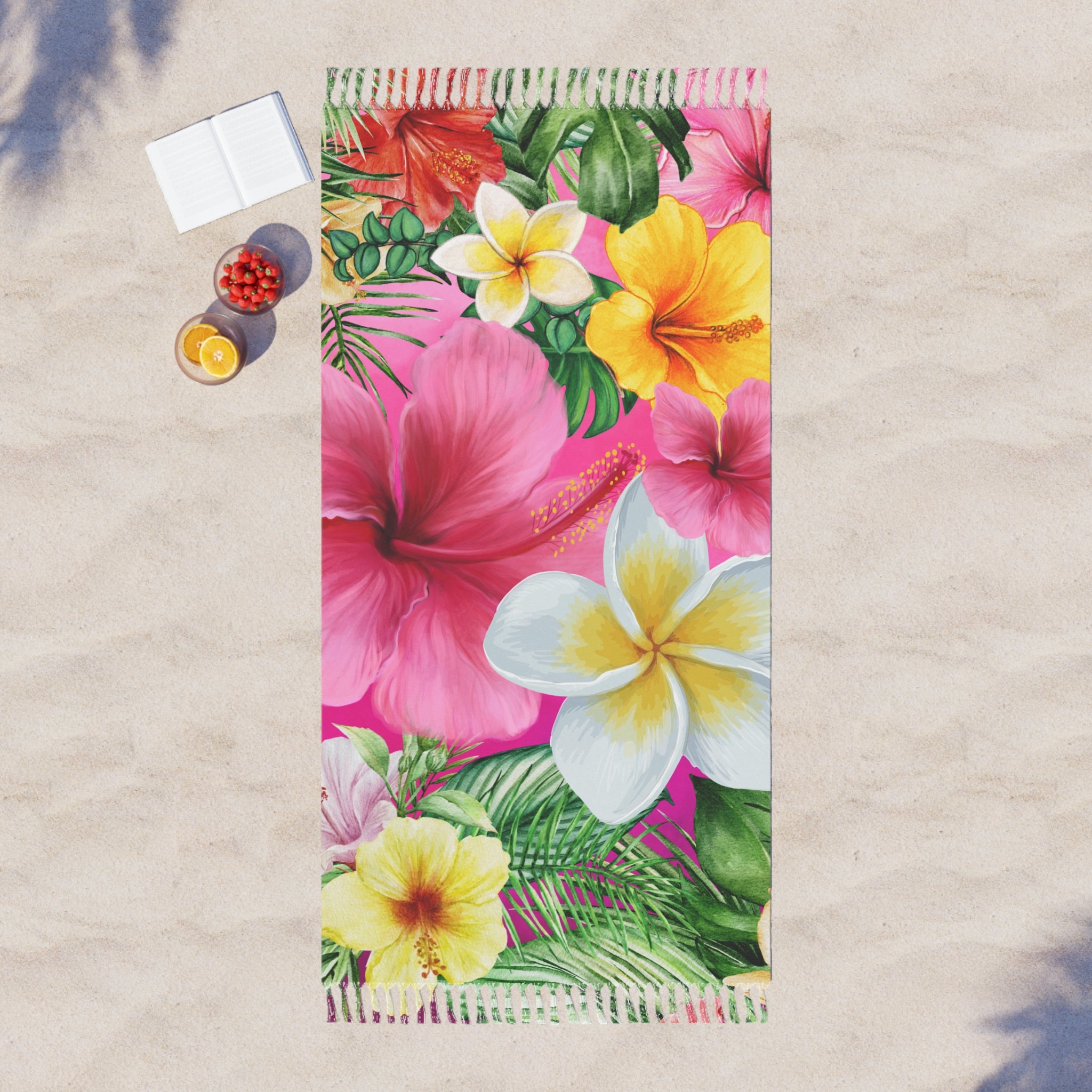 Colorful Tropical Flowers Boho Beach Cloth, Stylish Gift for Her, Trendy Sarong, Summer Wrap, Beach Cover-Up, Bohemian Scarf