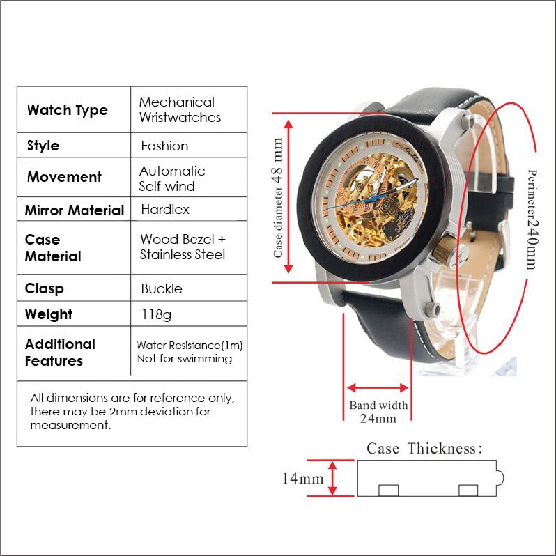 WOOD BEZEL STAINLESS STEEL GENUINE BLACK LEATHER MEN'S WATCH