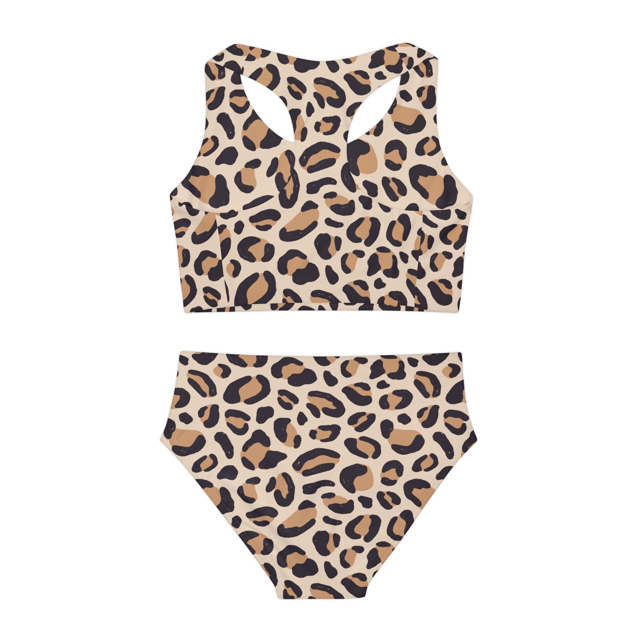 Black Beige Swimsuit Set, Leopard Two Piece Bathing Suit, Cute Girls Swimwear, Summer Beach Outfit, Kids Swim Set