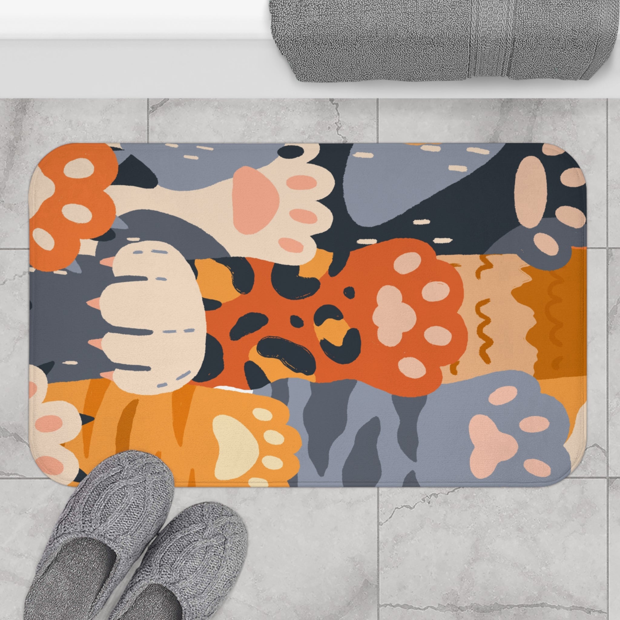Paw Print Memory Foam Microfiber Bath Mat - Extra Soft Non-Slip Plush Rug, Machine Washable, Bathroom Floor, Tub & Shower
