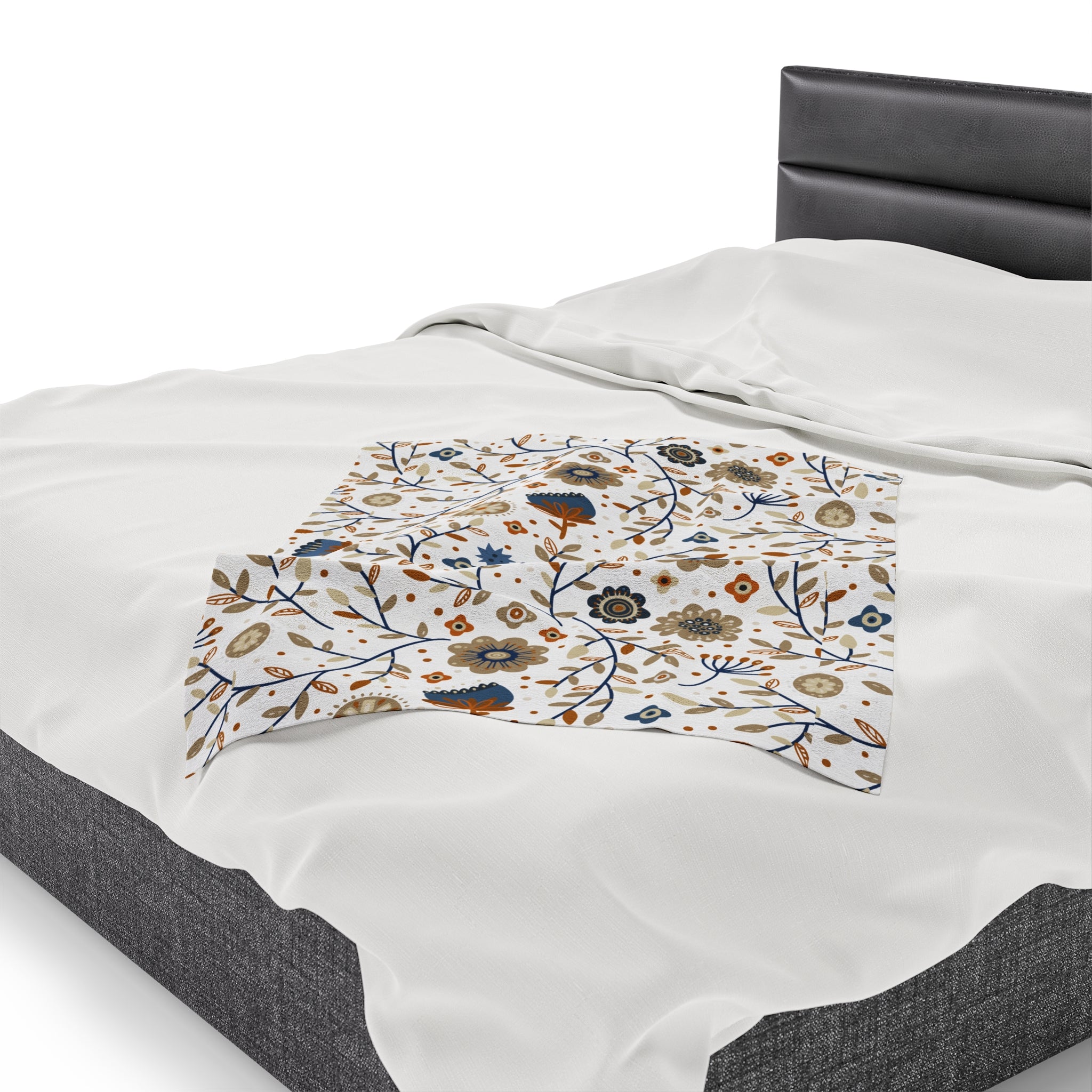 Neutral Nordic Floral Pattern Design Velveteen Plush Blanket, Gift for Boys and Girls, Cozy Throw Blanket, Children's Bedroom Decor, Nursery Bedding