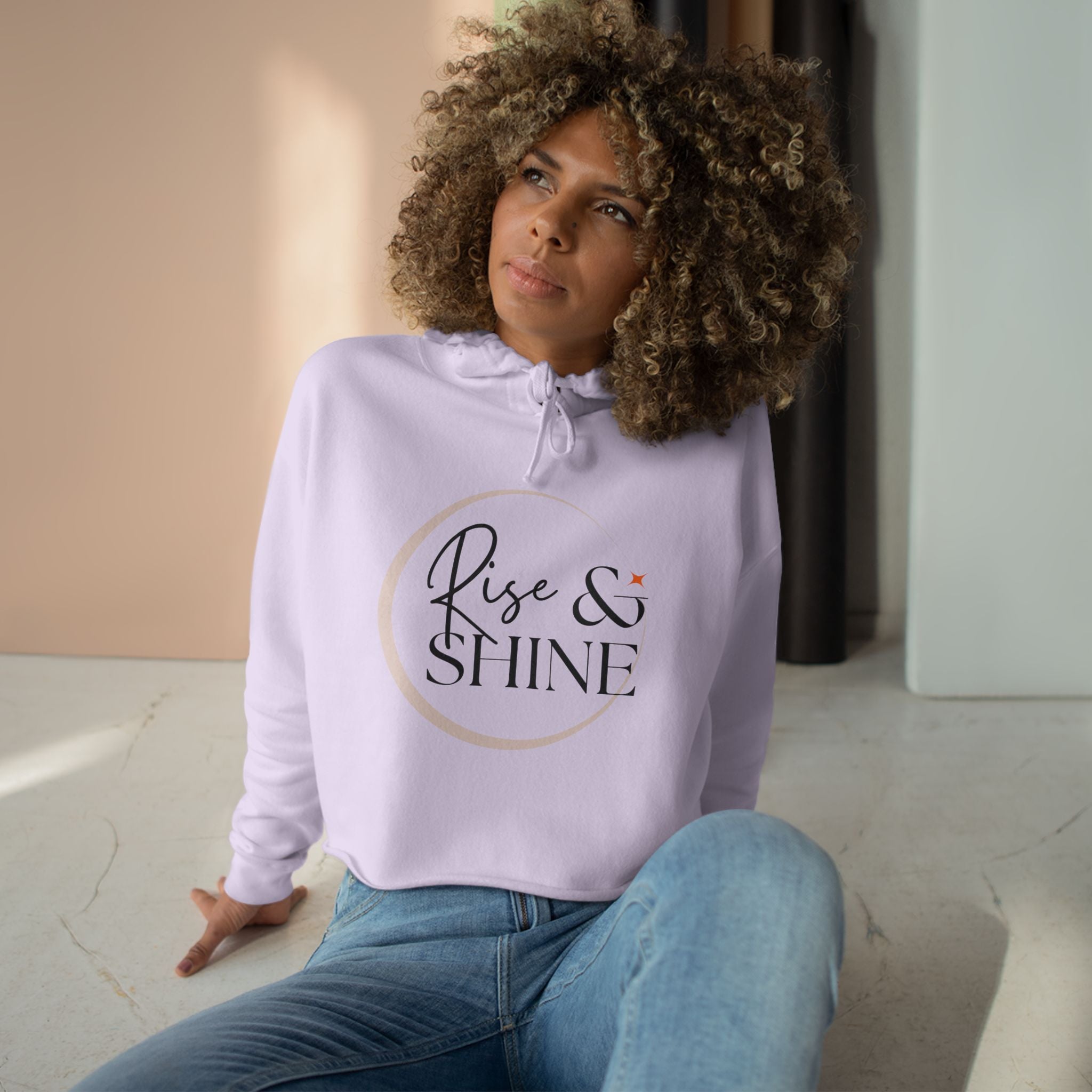 Rise and Shine Casual Hoodie, Women's Cropped Sweatshirt Fleece Pullover, Crop Hoodie for Women, Long Sleeve Crop Top, Cozy Cropped Hooded