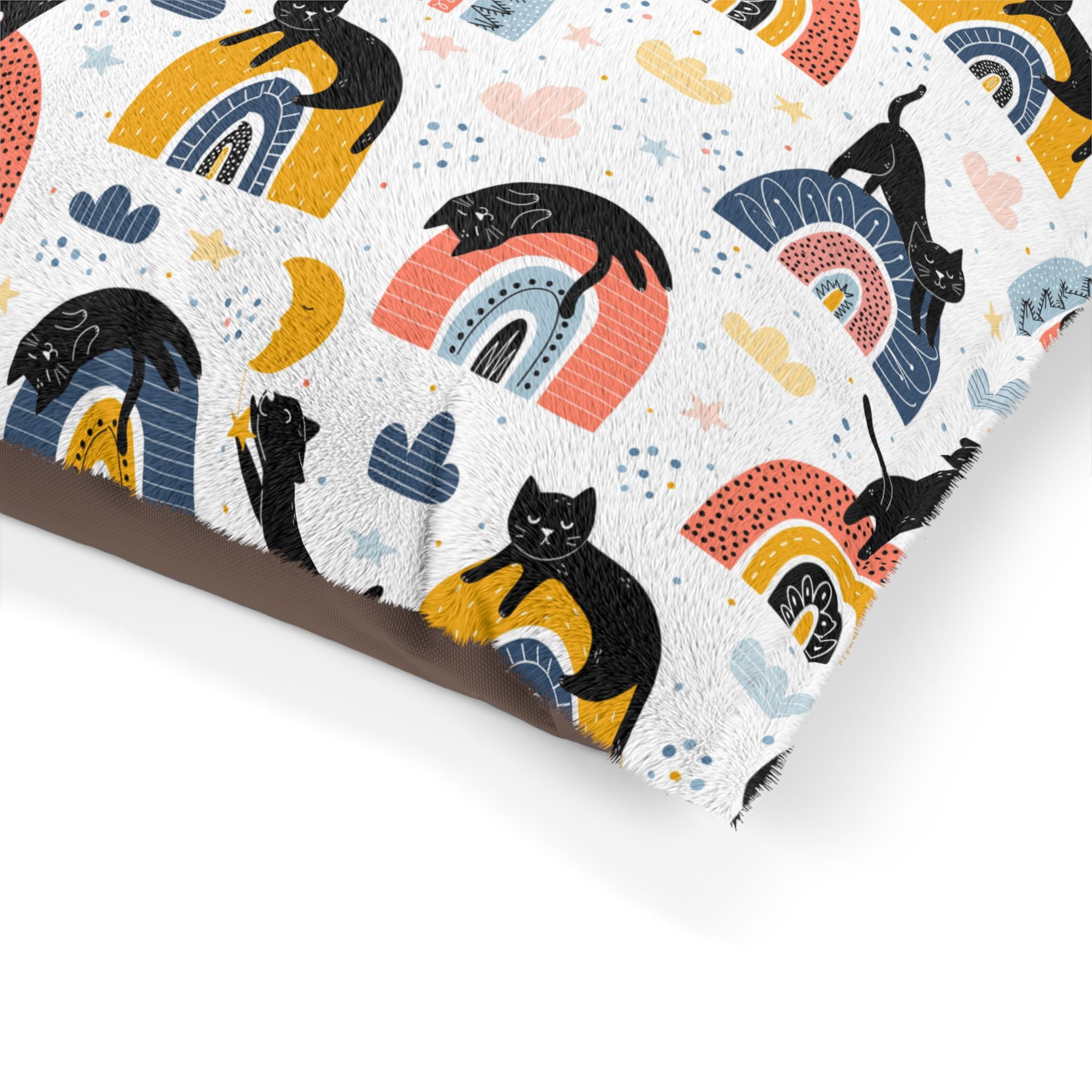 Rainbow Pattern Pet Bed - Cat and Dog Bed, Anti-Anxiety Pet Bed, Calming Dog Bed for Puppy, Cozy Cat Bed, Fluffy Dog Beds, Washable Puppy Bed for Indoor Pets