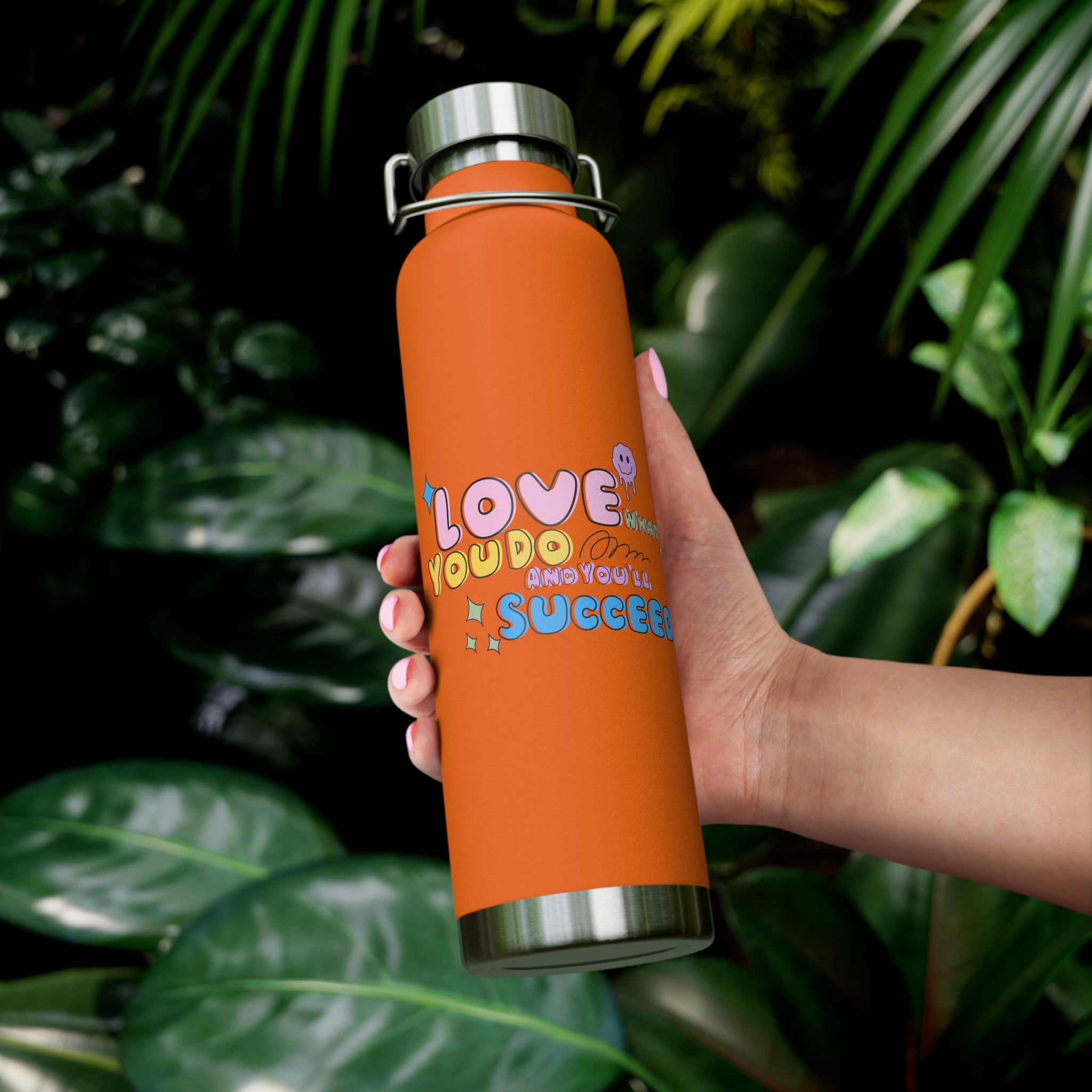 "Love What You Do and You'll Succeed " Copper Water Bottle, Inspirational Quote, Gift Tumbler, 22oz, Motivational Drinkware, Stainless Steel Thermos
