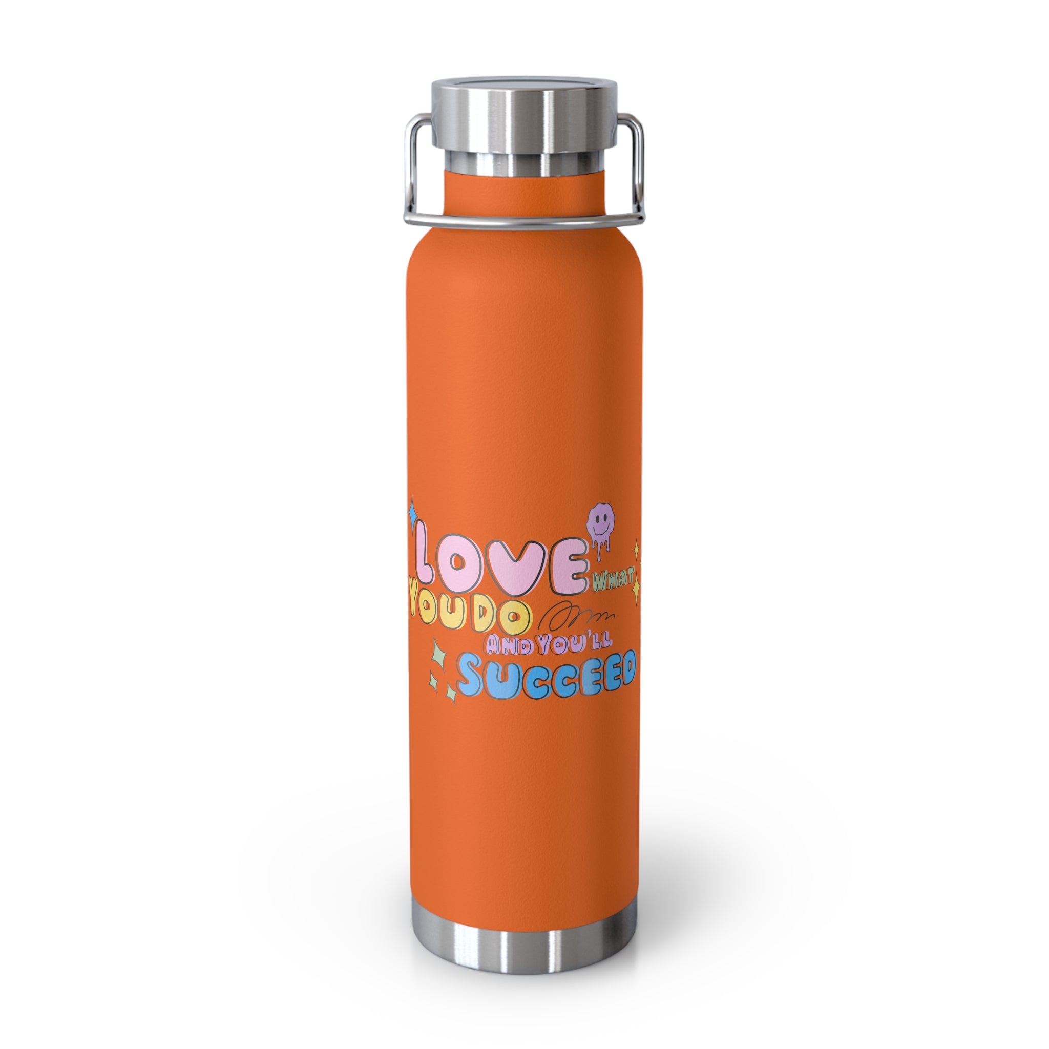 "Love What You Do and You'll Succeed " Copper Water Bottle, Inspirational Quote, Gift Tumbler, 22oz, Motivational Drinkware, Stainless Steel Thermos