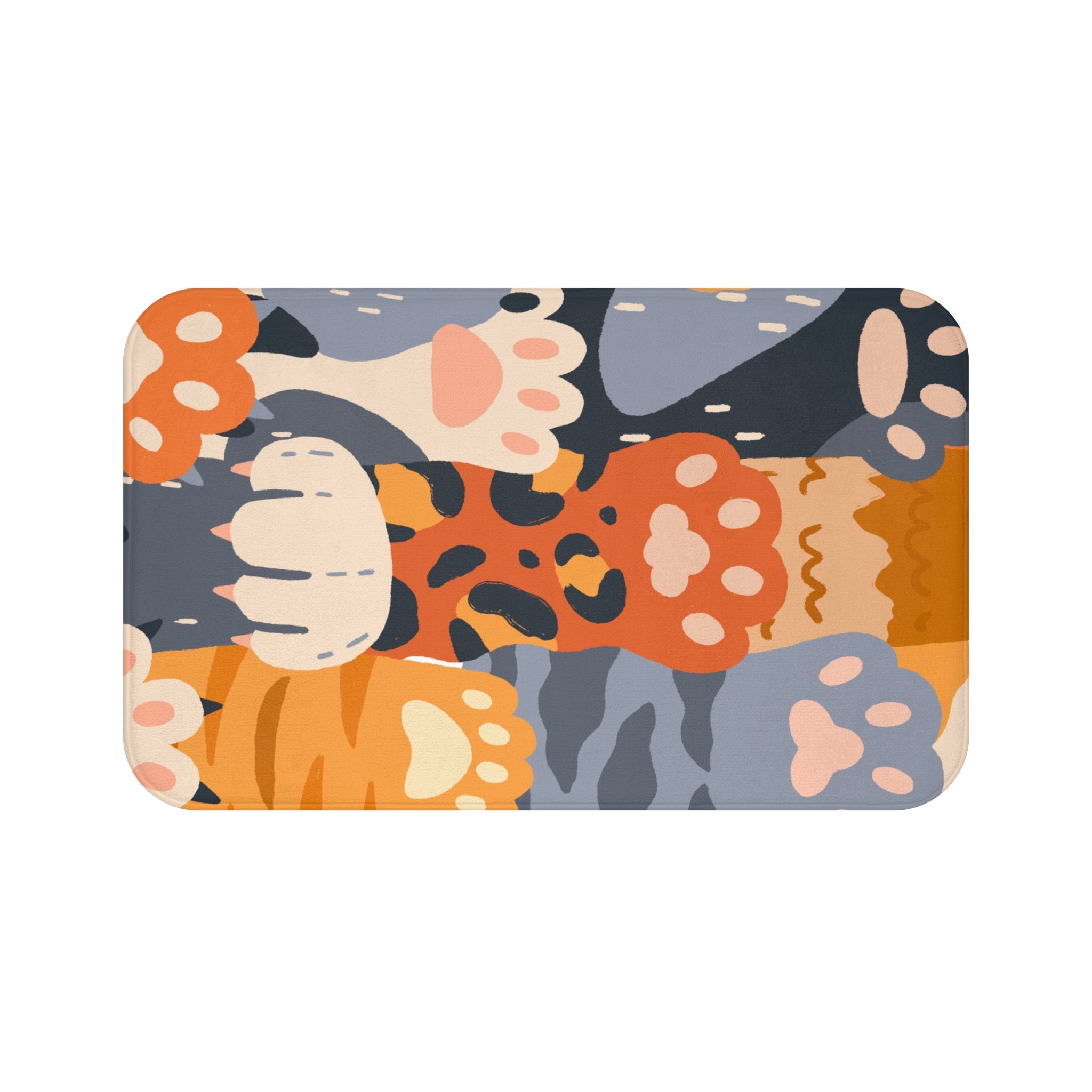 Paw Print Memory Foam Microfiber Bath Mat - Extra Soft Non-Slip Plush Rug, Machine Washable, Bathroom Floor, Tub & Shower