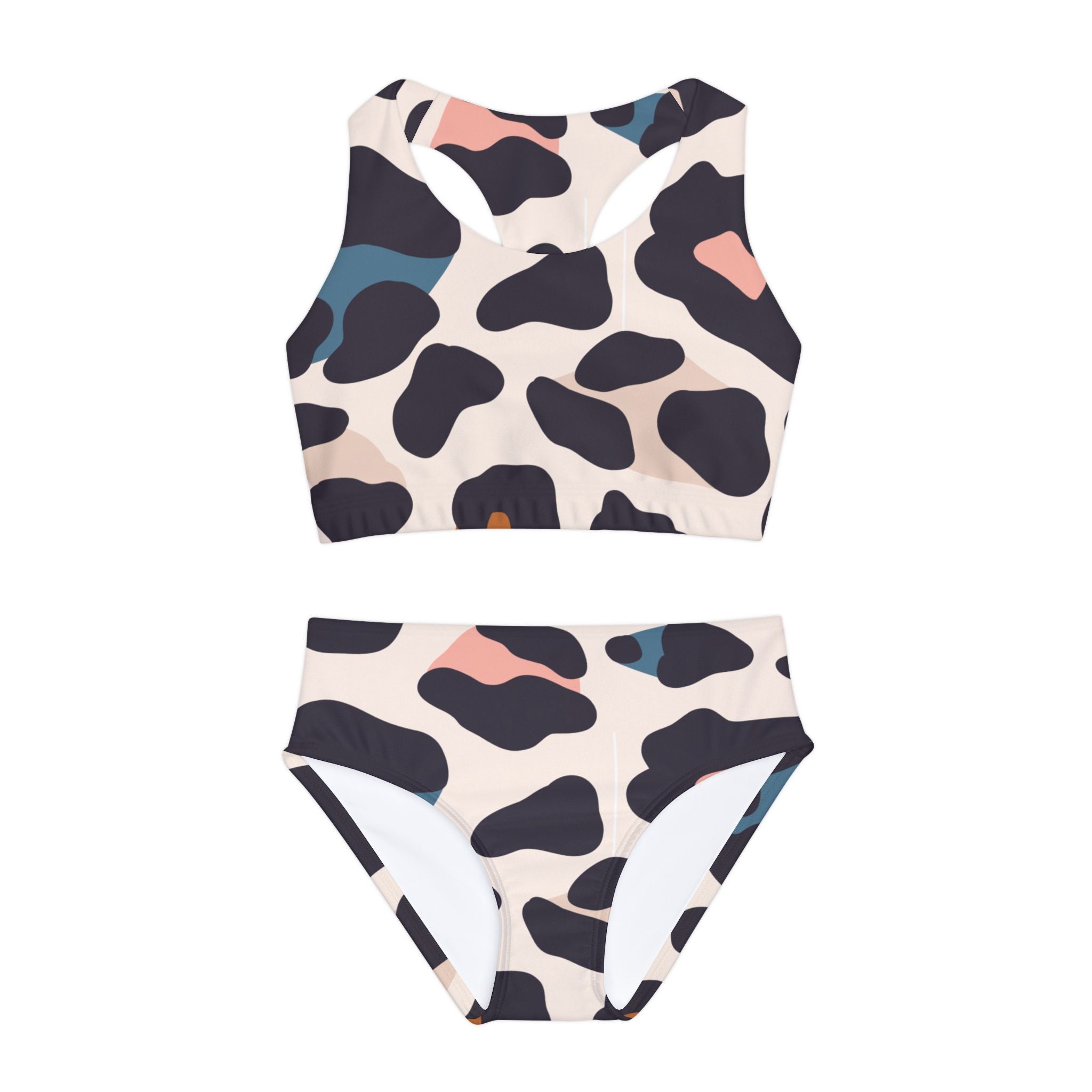Pastel Leopard Print Swimsuit Set, Animal Pattern Two Piece Bathing Suit, Cute Girls Swimwear, Summer Beach Outfit, Kids Swim Set