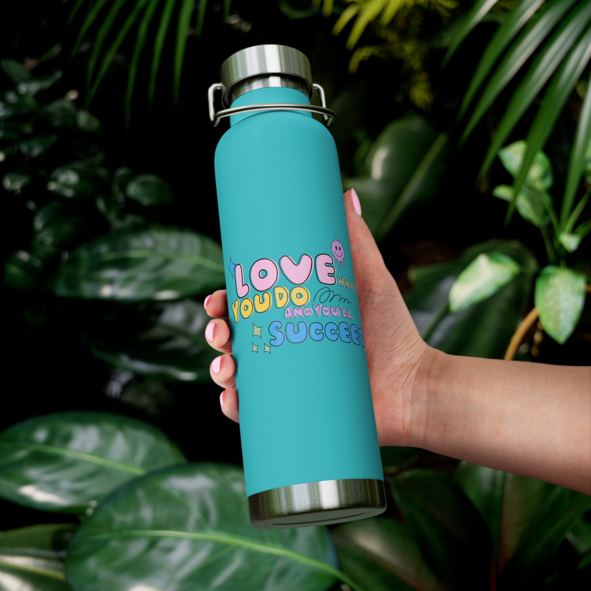 "Love What You Do and You'll Succeed " Copper Water Bottle, Inspirational Quote, Gift Tumbler, 22oz, Motivational Drinkware, Stainless Steel Thermos