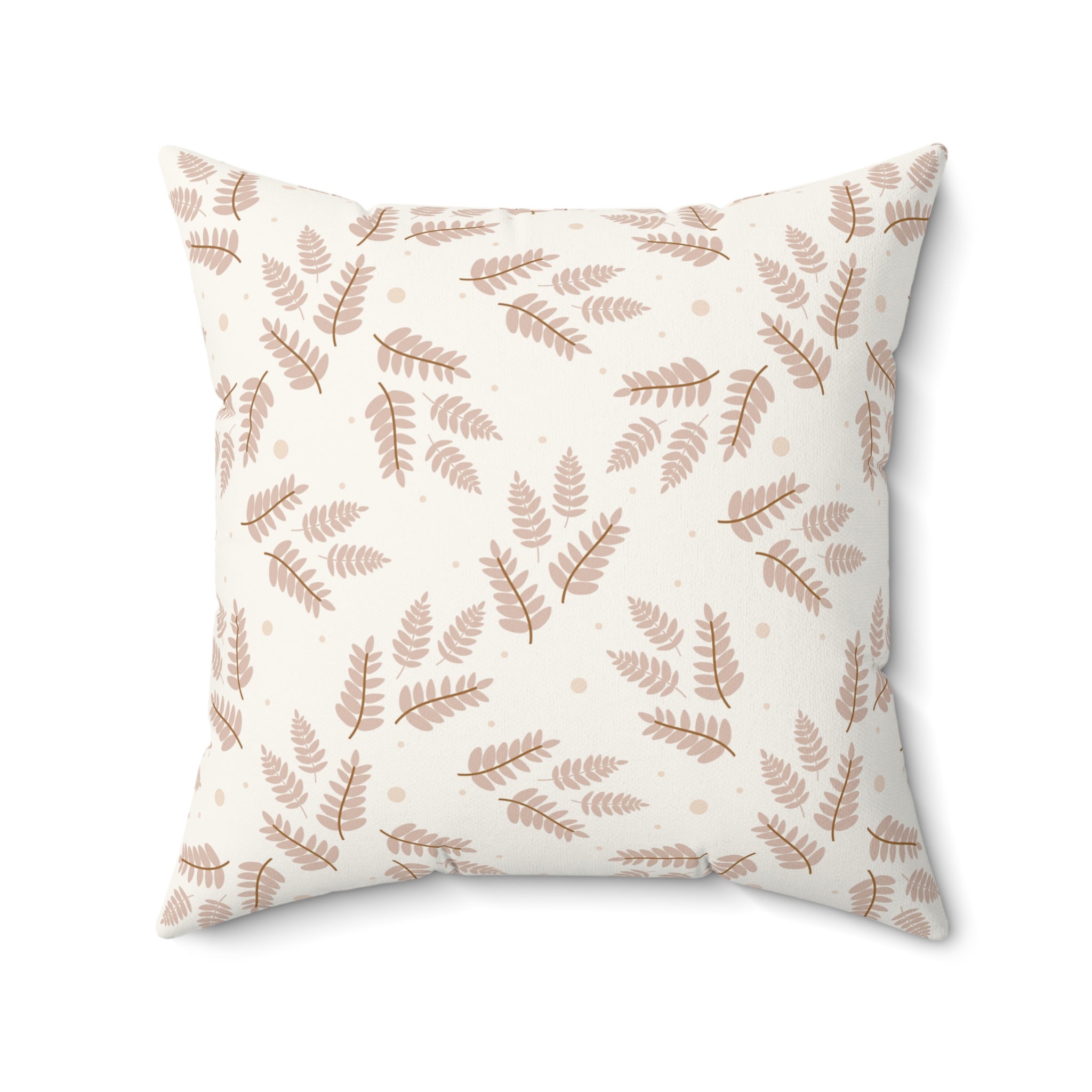 Beige and Brown Leaves Pattern Print Pillow Covers, Decorative Couch Sofa Accent Pillows, Living Room Spun Polyester Square Pillow