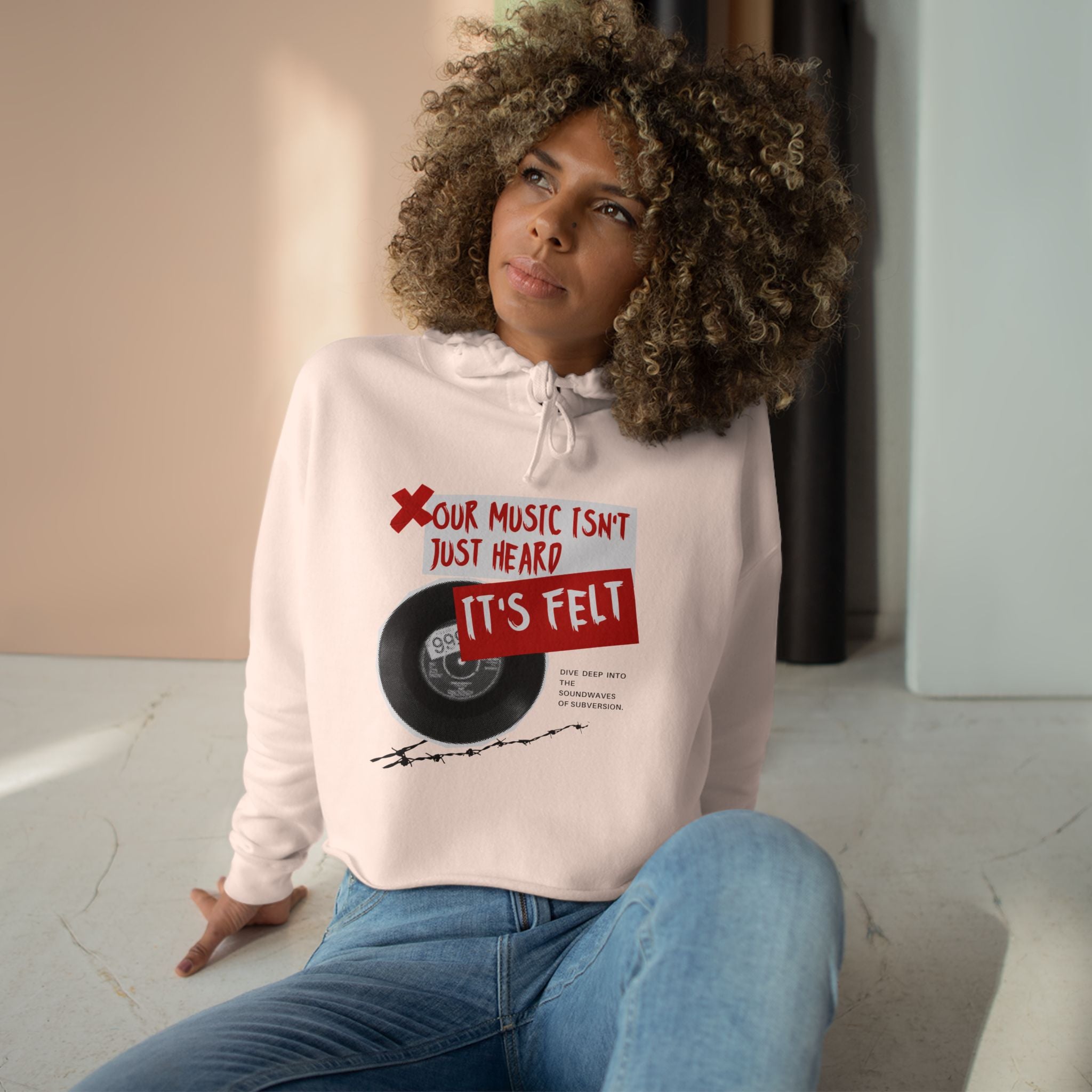 Grunge Music, Casual Hoodie, Women's Cropped Sweatshirt Fleece Pullover, Crop Hoodie for Women, Long Sleeve Crop Top, Cozy Cropped Hooded