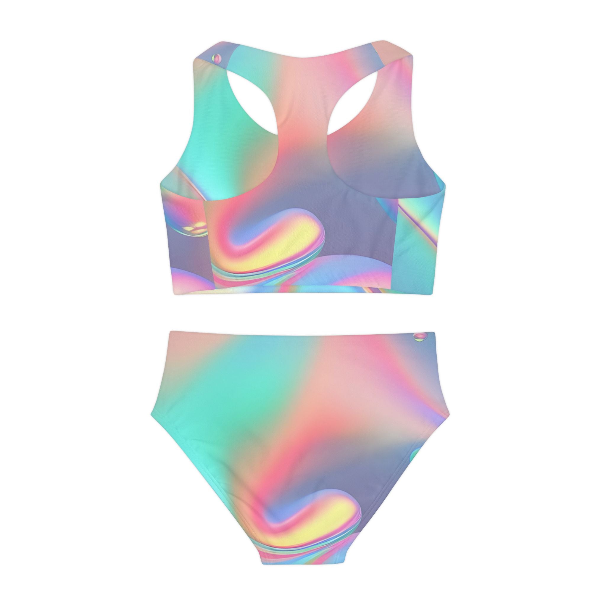 Pink and Cyan Swimsuit Set, Gradient Two Piece Bathing Suit, Cute Girls Swimwear, Summer Beach Outfit, Kids Swim Set