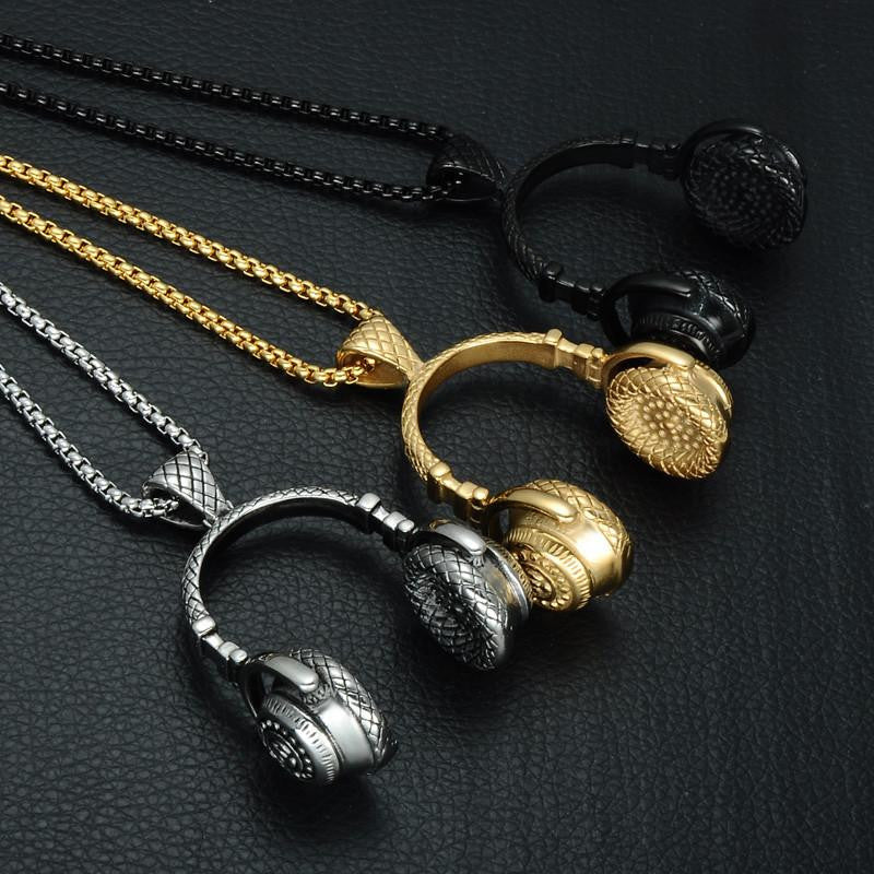 TITANIUM STAINLESS STEEL HIP HOP HEADPHONES CHAIN NECKLACE
