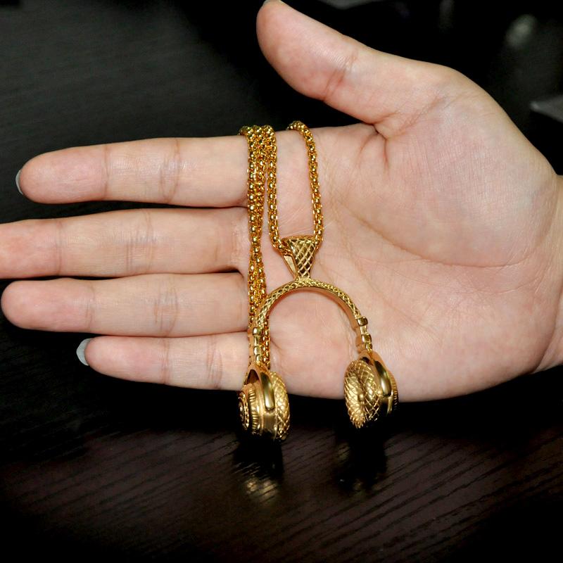 TITANIUM STAINLESS STEEL HIP HOP HEADPHONES CHAIN NECKLACE