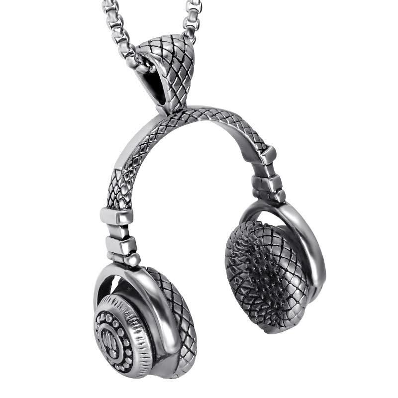 TITANIUM STAINLESS STEEL HIP HOP HEADPHONES CHAIN NECKLACE
